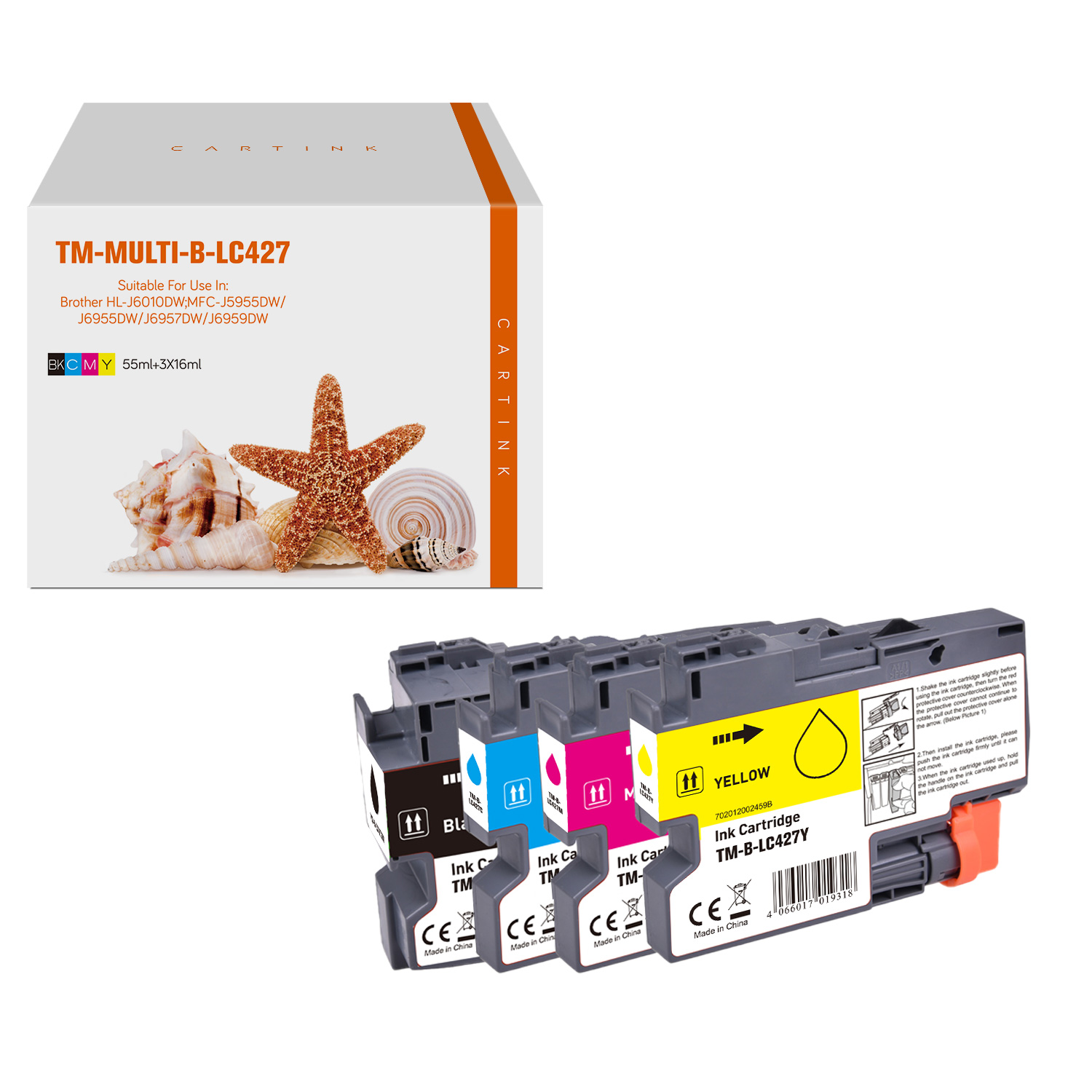 Multipack LC427 alternativ (Pigment) Tinte für Brother  / LC427VAL / BK55ml / C,M,Y16ml