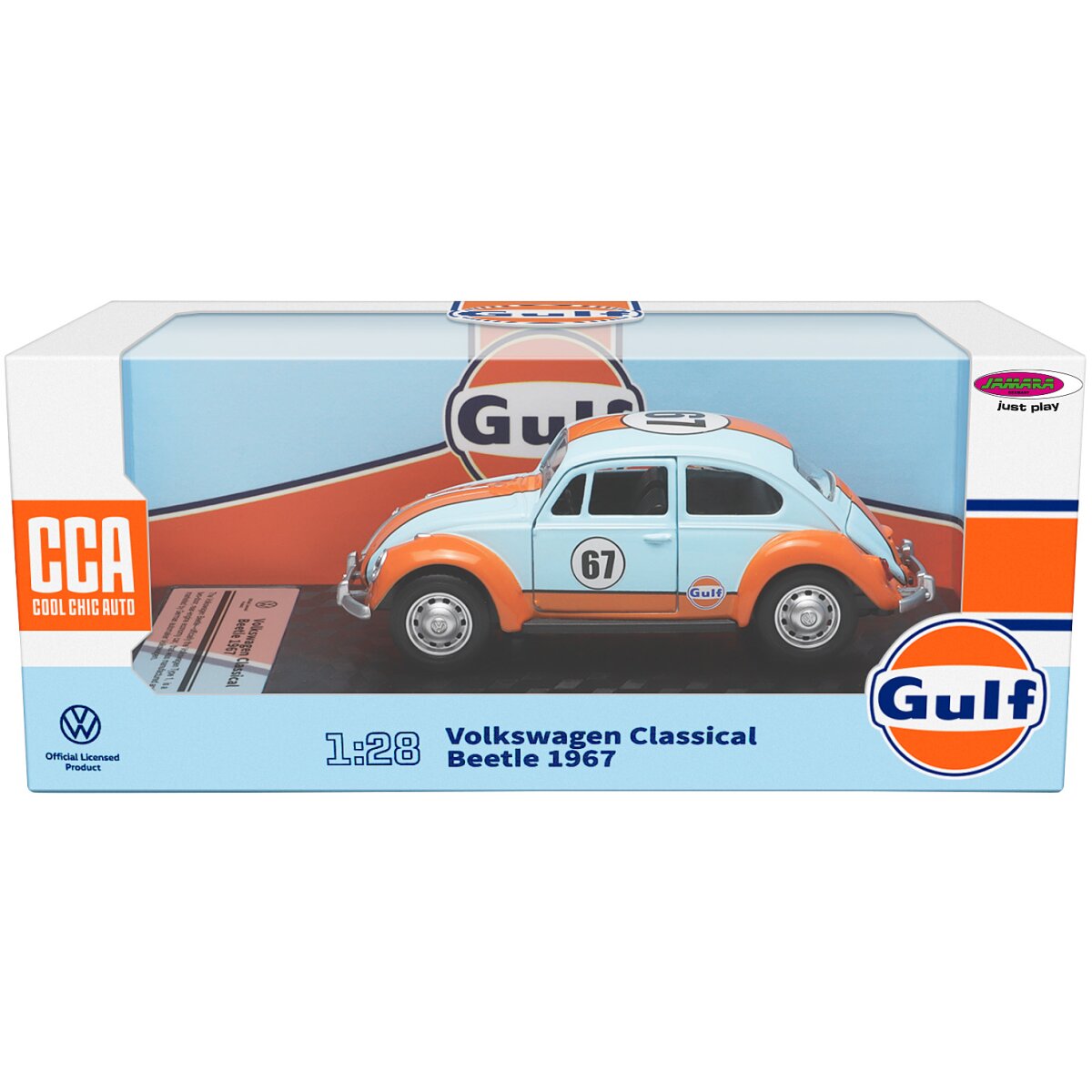 Volkwagen Classical Beetle 1967 Diecast 1:28 hellblau inkl. Knopfzellen