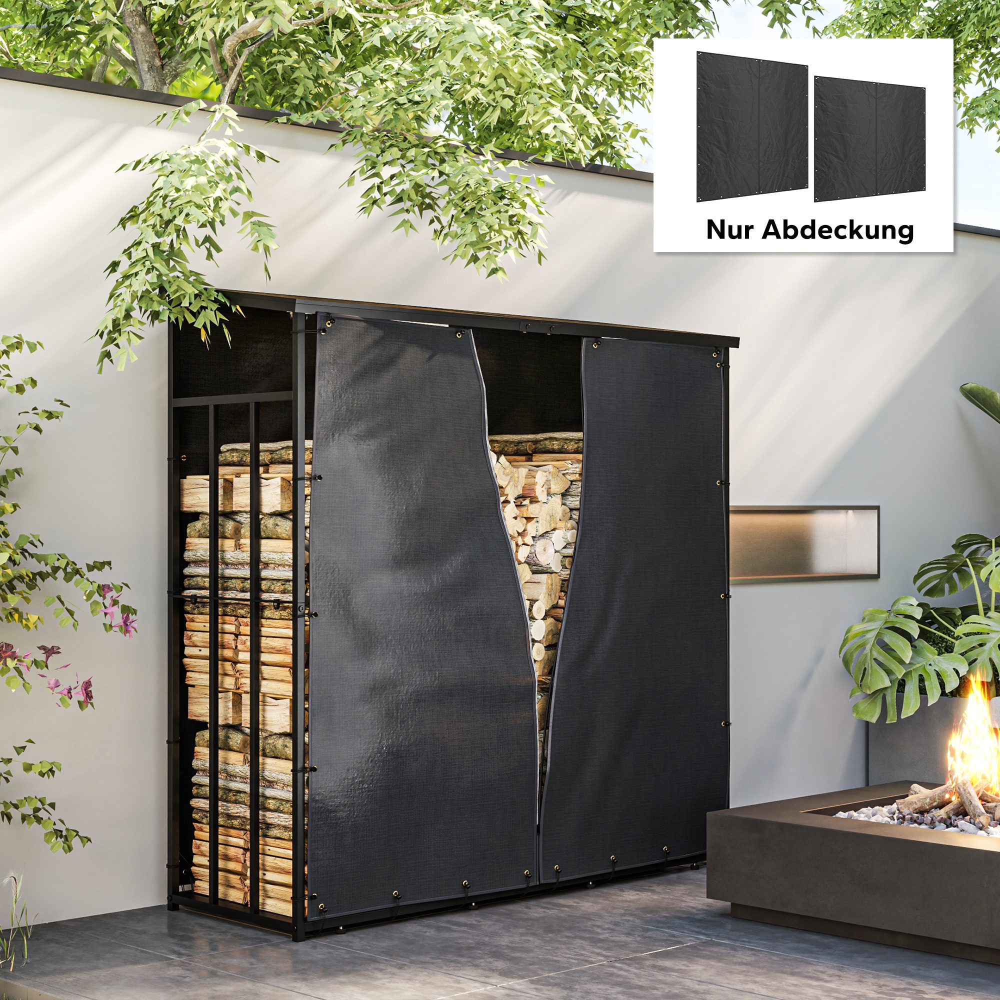 Abdeckung für Brennholzregal, 2er-Set, wetterfest & staubdicht, 174x173 & 174x161,5, Schwarz