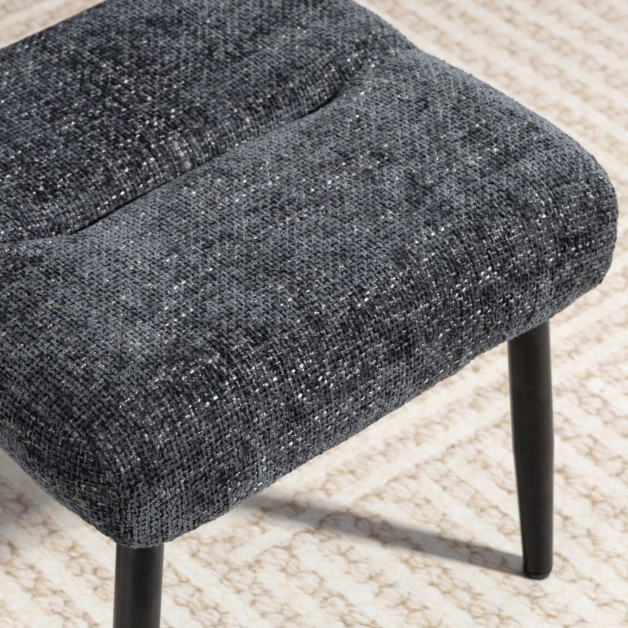 Sitzhocker Hocker mit weichem Sitzkissen Stahlbeinen Fußhocker mit Chenille-Stoff, 45 x 41 x 38 cm, Dunkelgrau