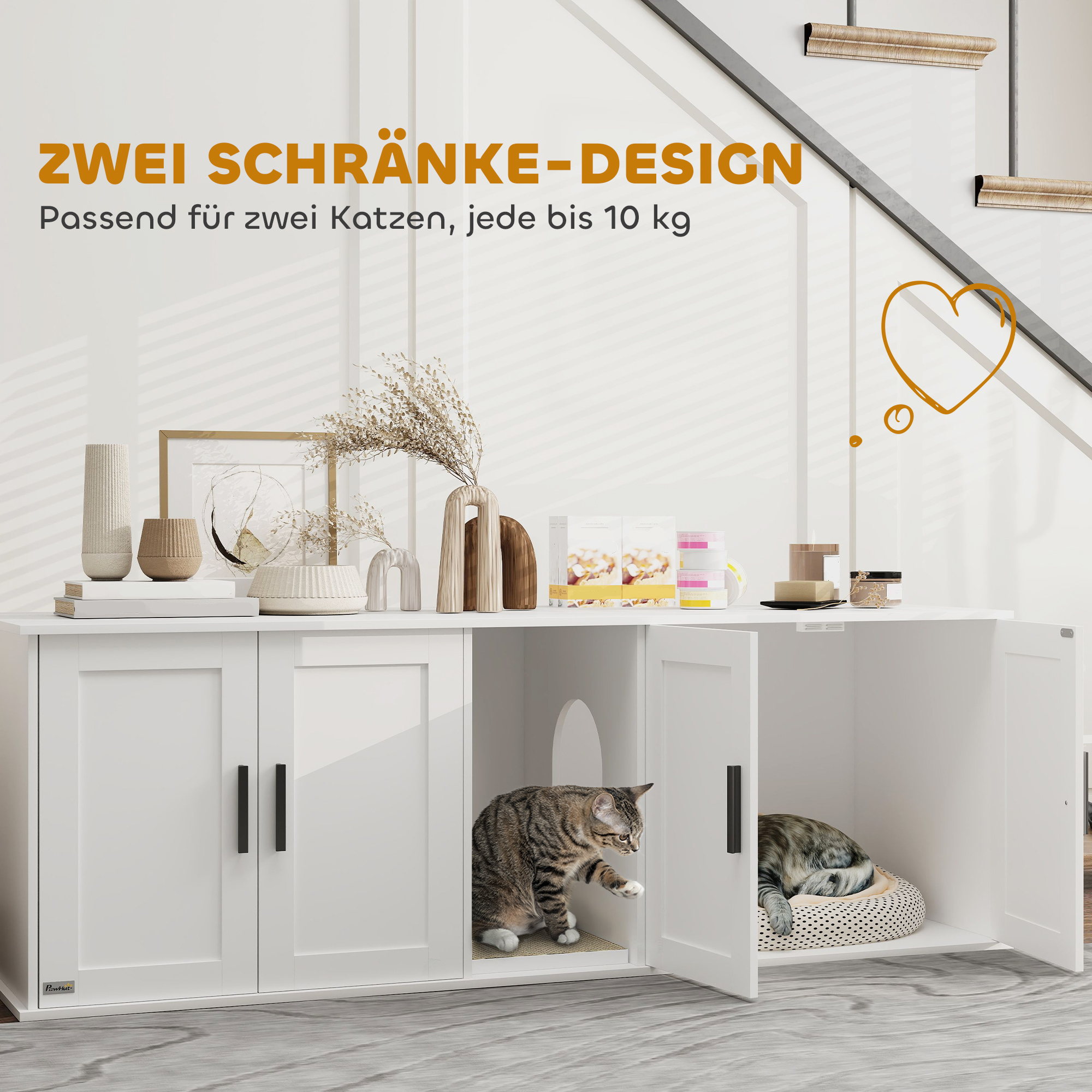 Katzenklo-Schrank Katzenhaus mit Tür Trennwand Katzentoilette für große Katzen 145 x 49 x 51 cm Weiß