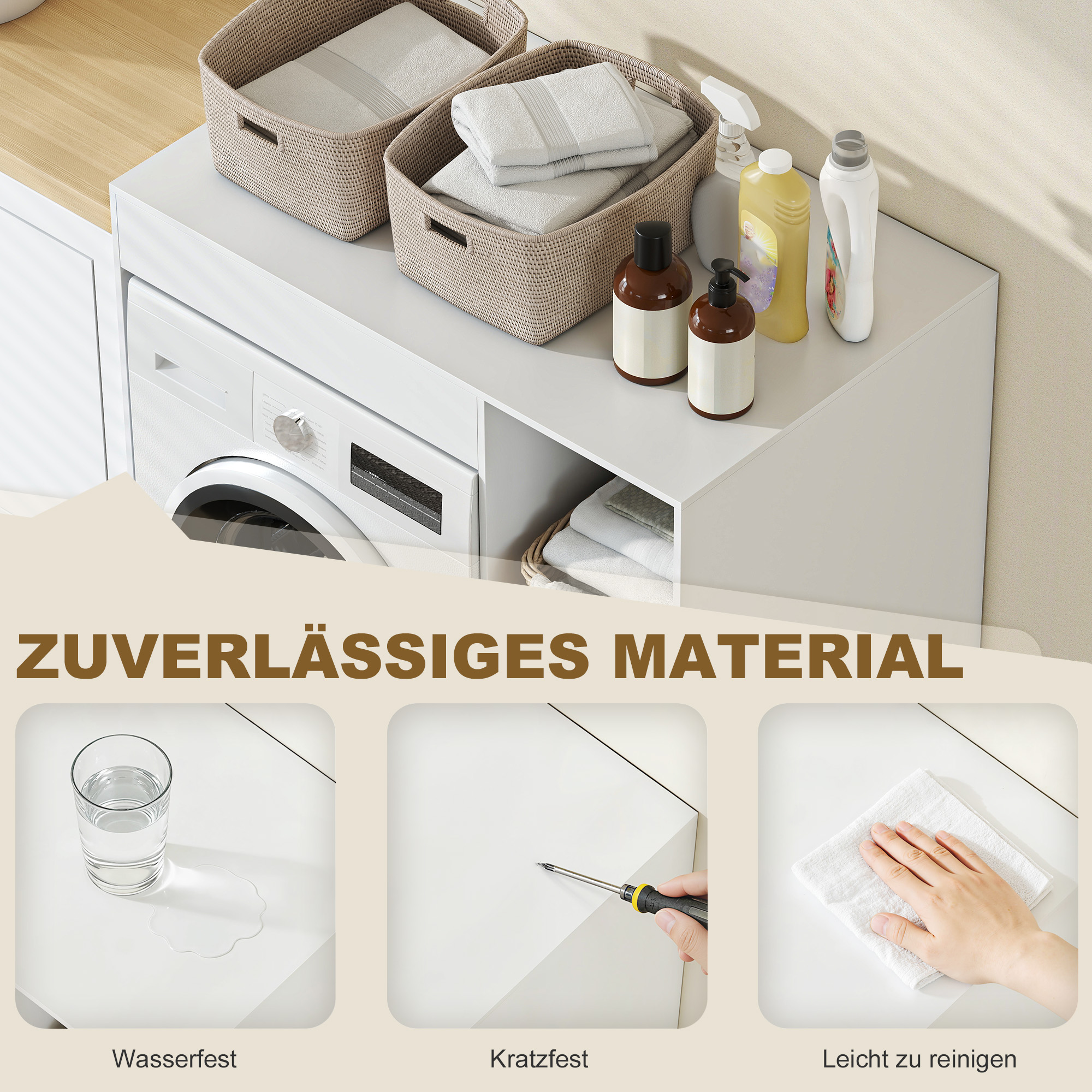 Schrank über Waschmaschine, Bad-Organizer über Toilette mit offenen Ablagefächern für Waschraum, Weiß
