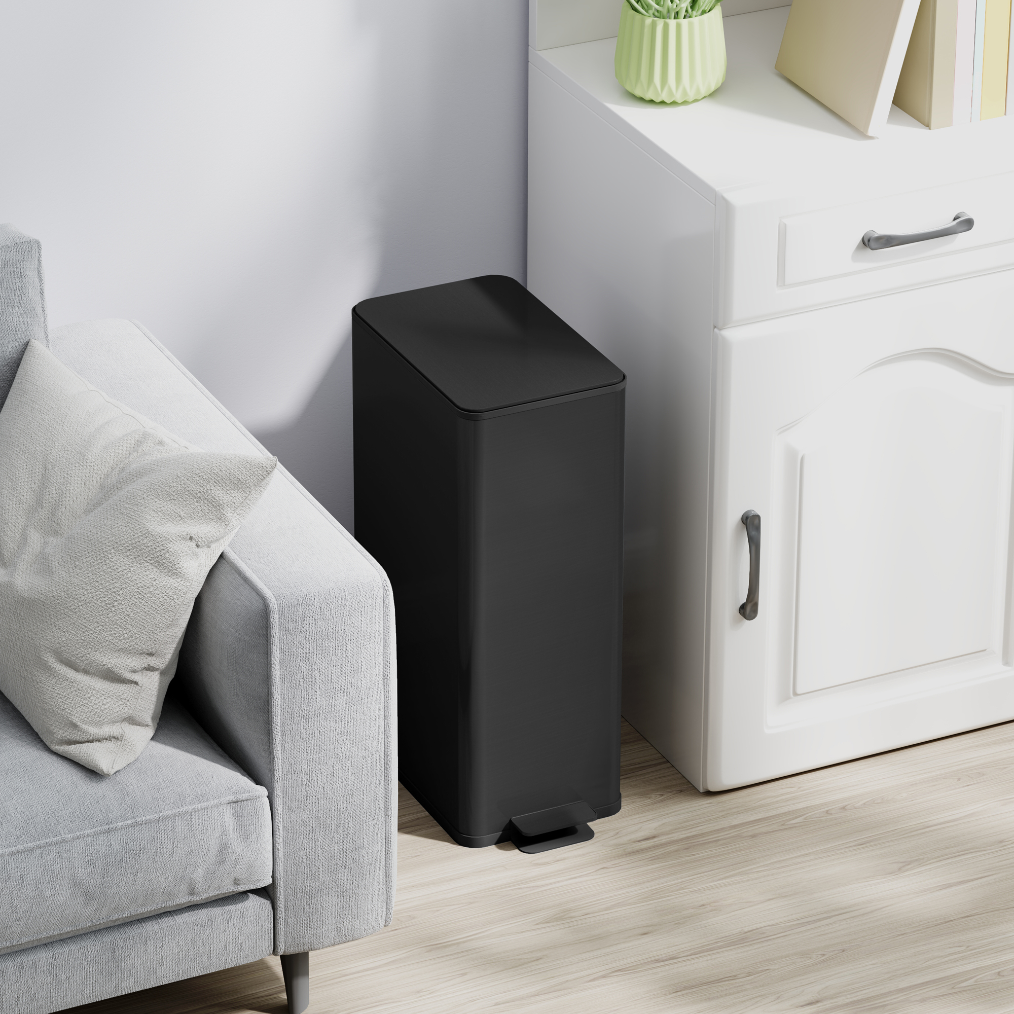 Mülleimer 20l, Soft-Close-Deckel, Deodorant-Fach, Fingerabdrucksicher, Edelstahl, Schwarz