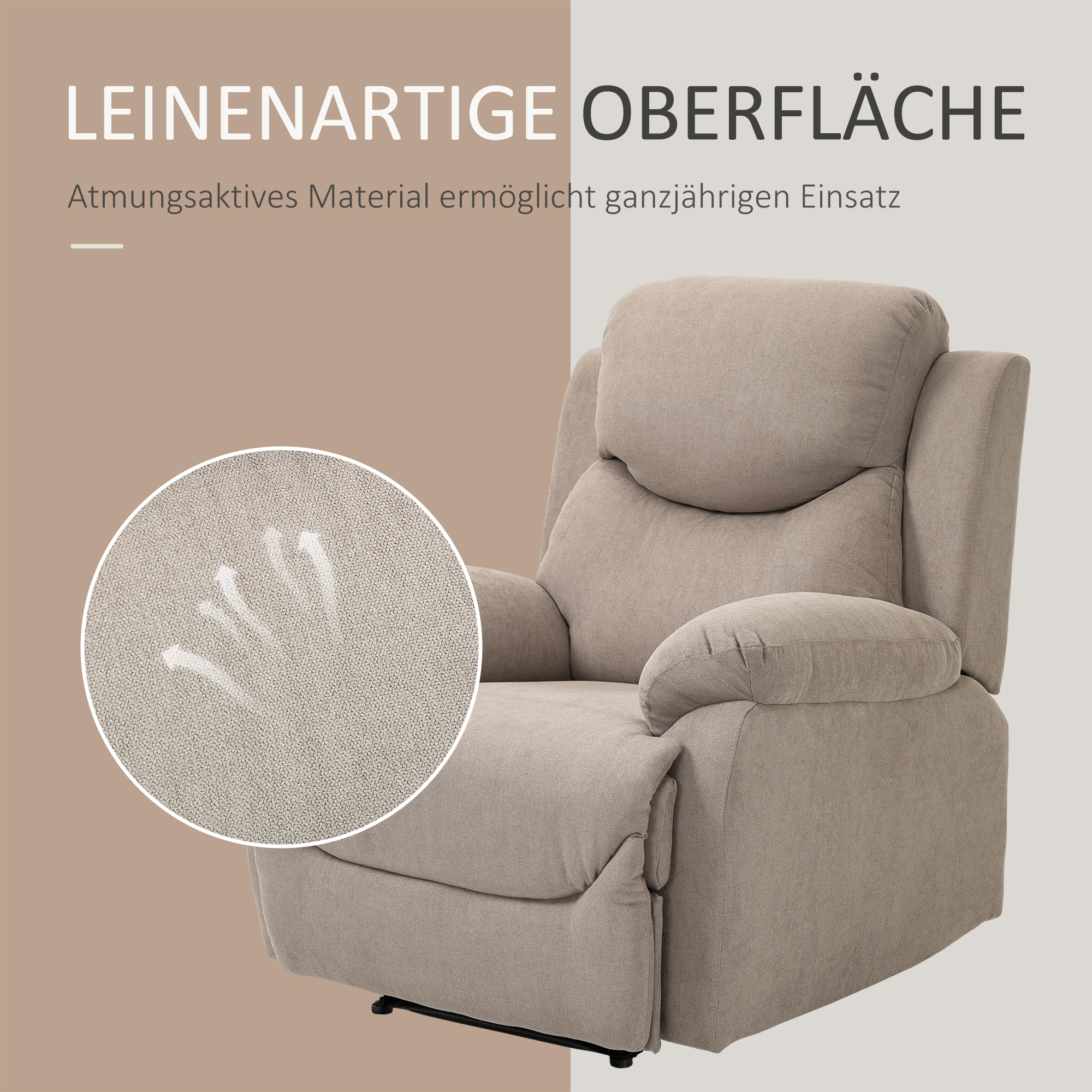 Relaxsessel Einzelsofa Liege 150° neigbarer Fernsehsessel Liegesessel TV-Sessel mit Schlaffunktion für Wohnzimmer Leinen Beige 93 x 88 x 102 cm