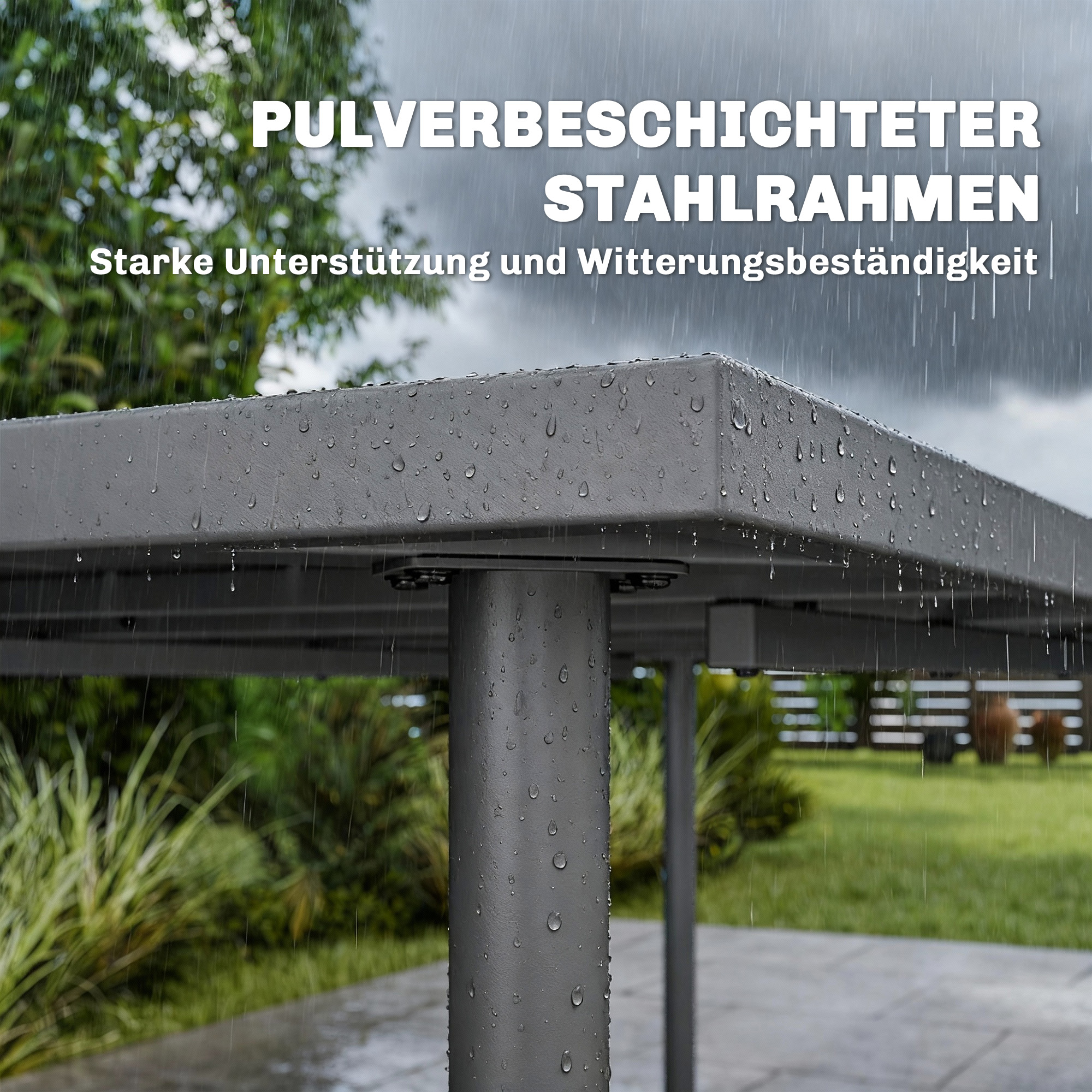 Gartentisch 165 x 80 cm für 6 Personen Esstisch mit Lamellen-Tischplatte Stahlrahmen, Rechteckig