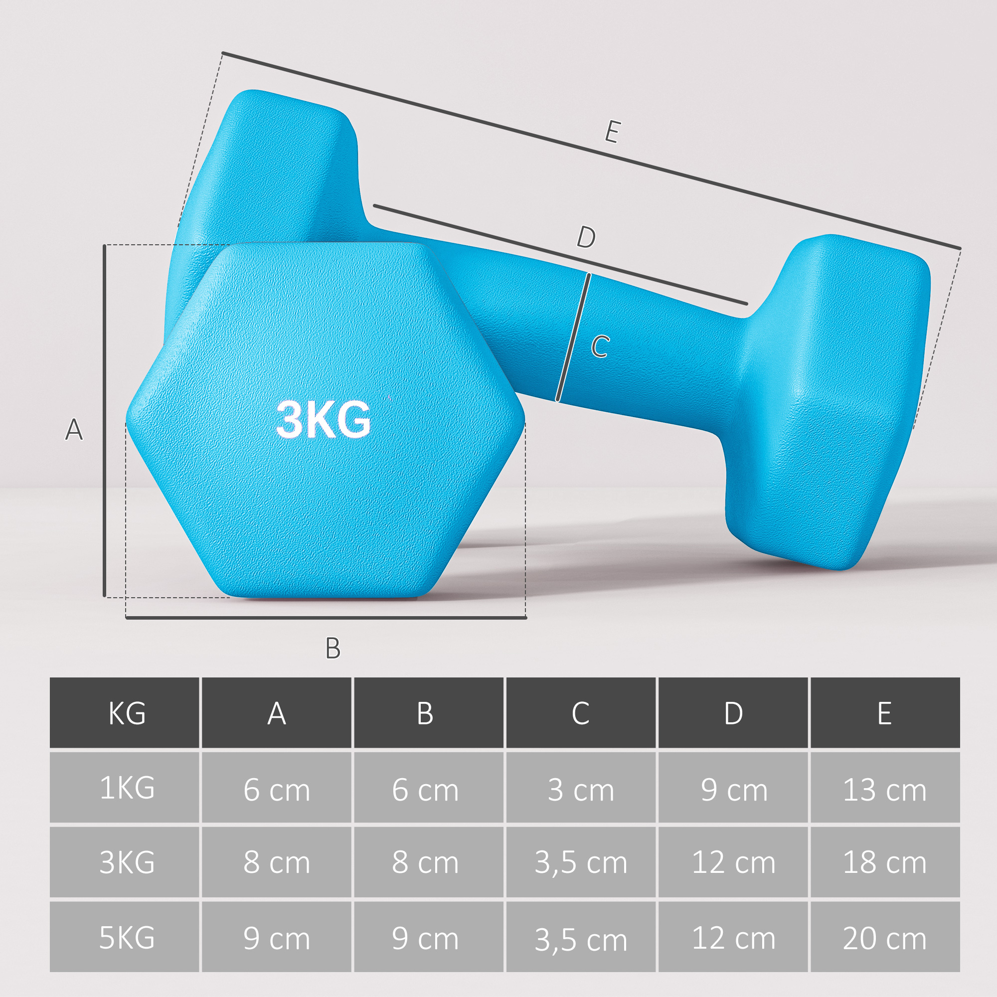 Hantelset mit Aufbewahrungsgestell, Set mit 6 Hanteln für Fitness-Training, 2 x 1kg, 2 x 3kg, 2 x 5kg