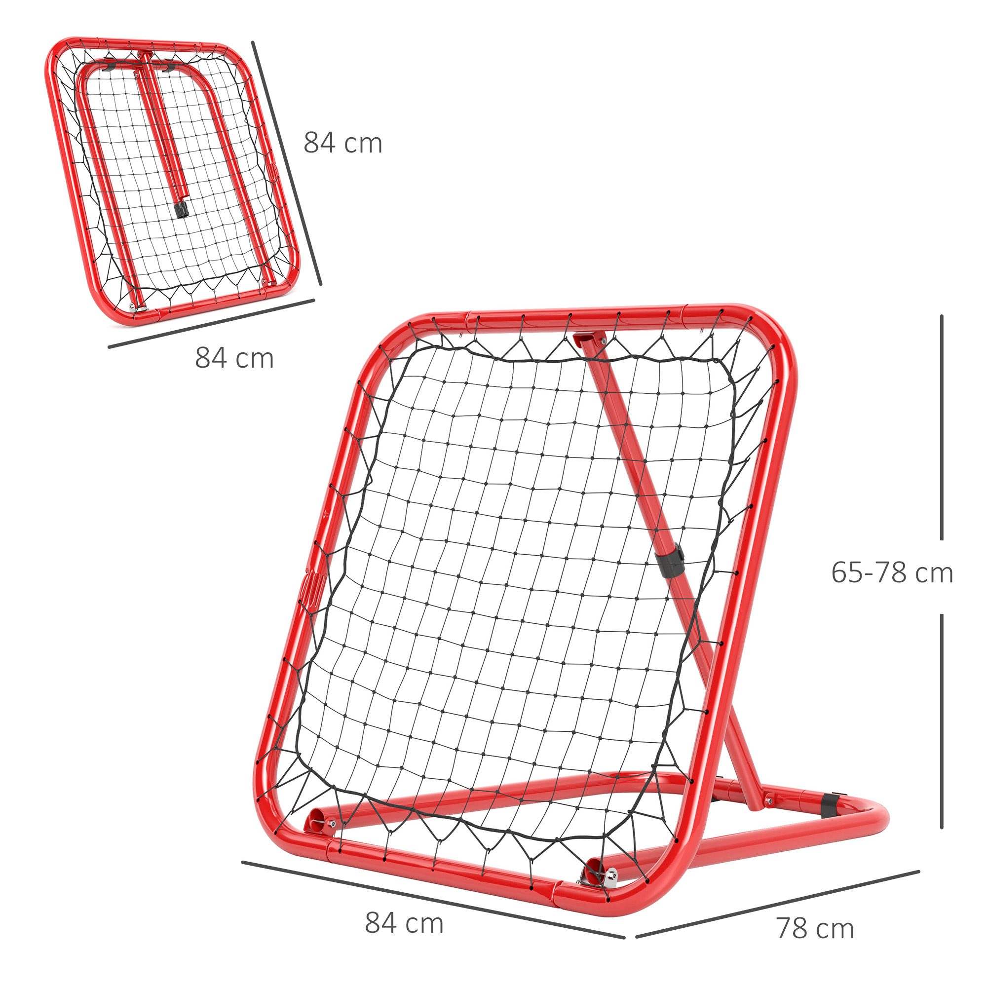 Fußball Rebounder-Netz, klappbar, Rückprallwand, Verstellbar in 5 Stufen, Metall, 78 x 84 x 65-78 cm, Rot