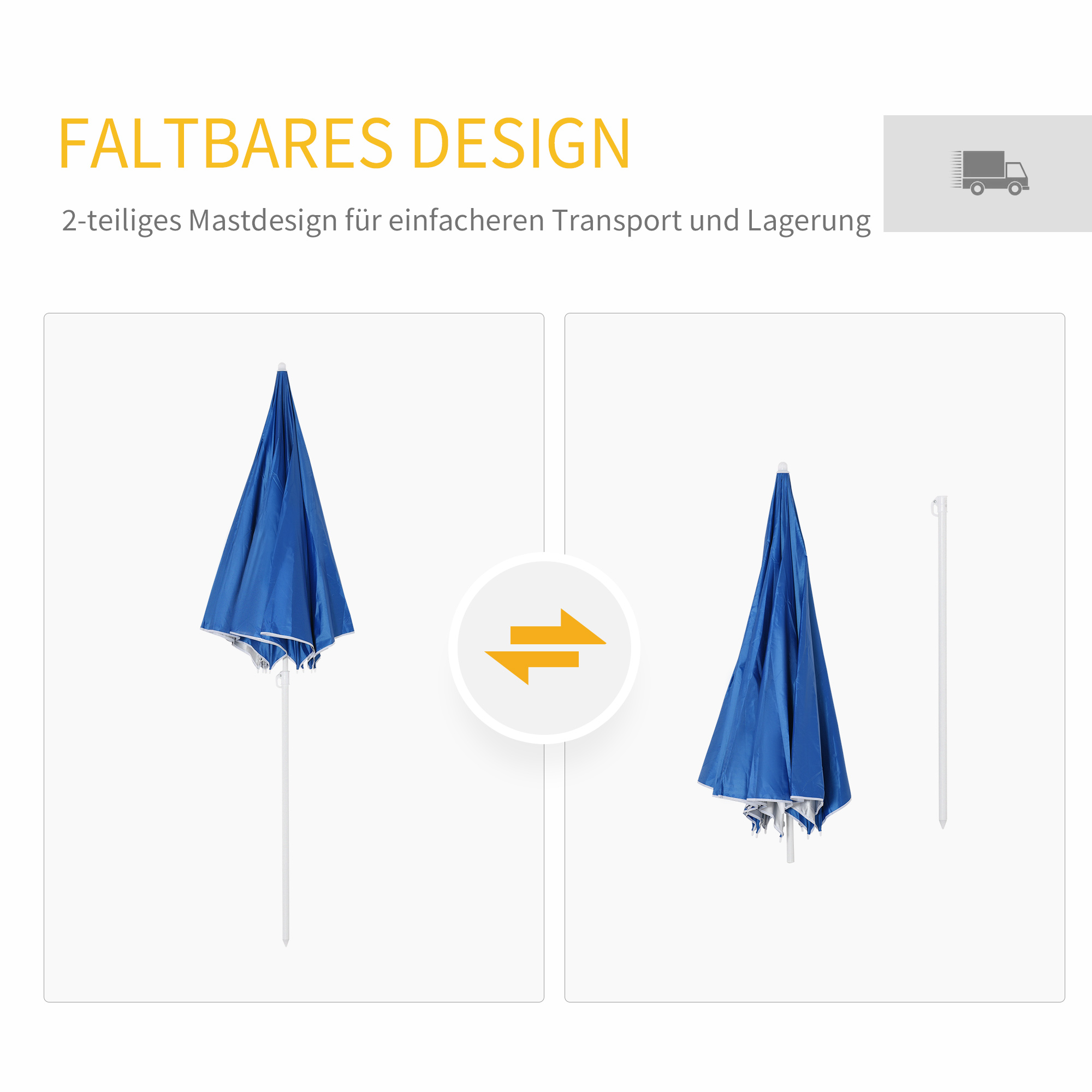 Sonnenschirm Strandschirm Sonnenschutz mit Seitenwand Strand Polyester Blau 2,2 x H2,2m