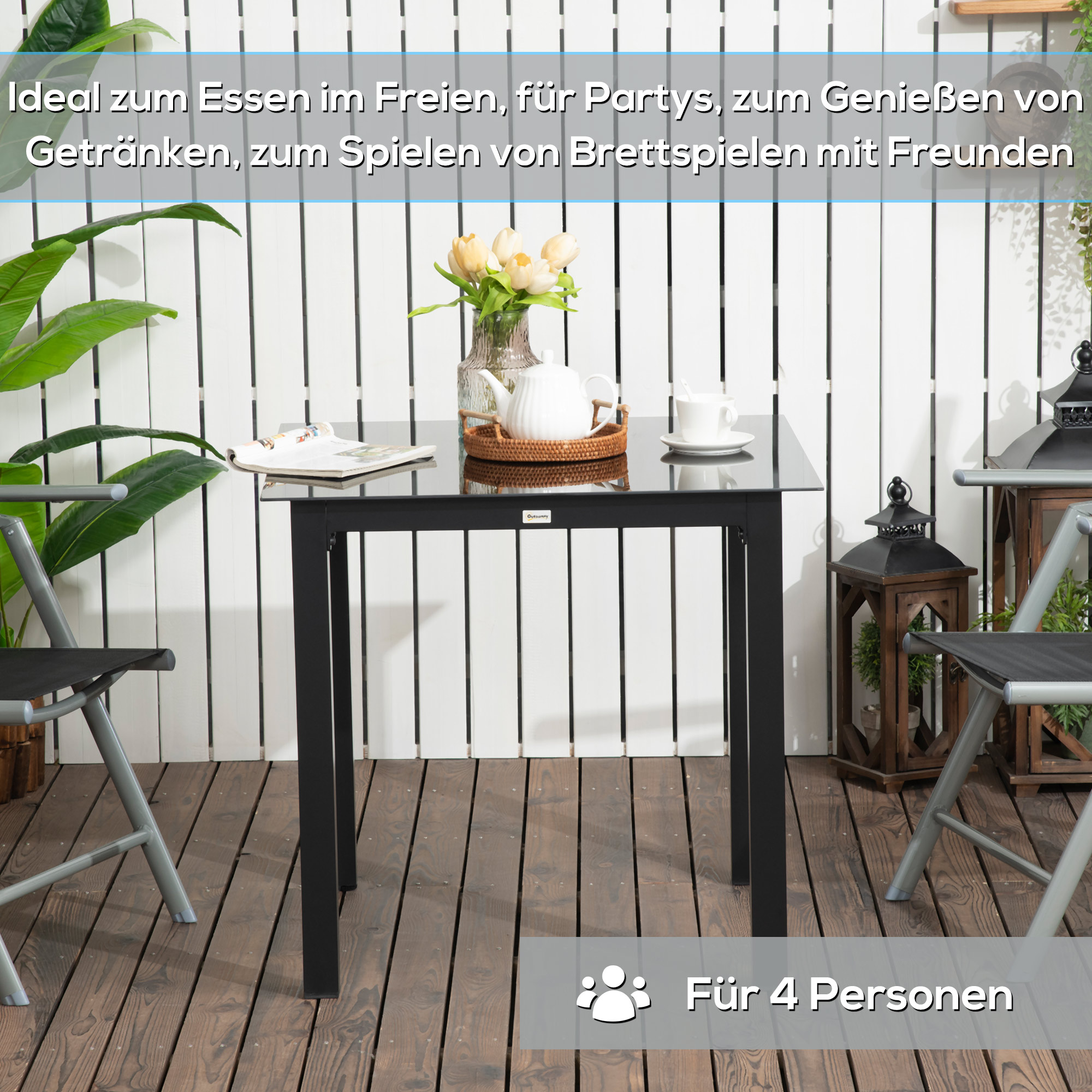 Gartentisch Outdoor-Tisch Outdoor-Loungetisch, wetterbeständig, 80 x 80 x 74 cm, Schwarz