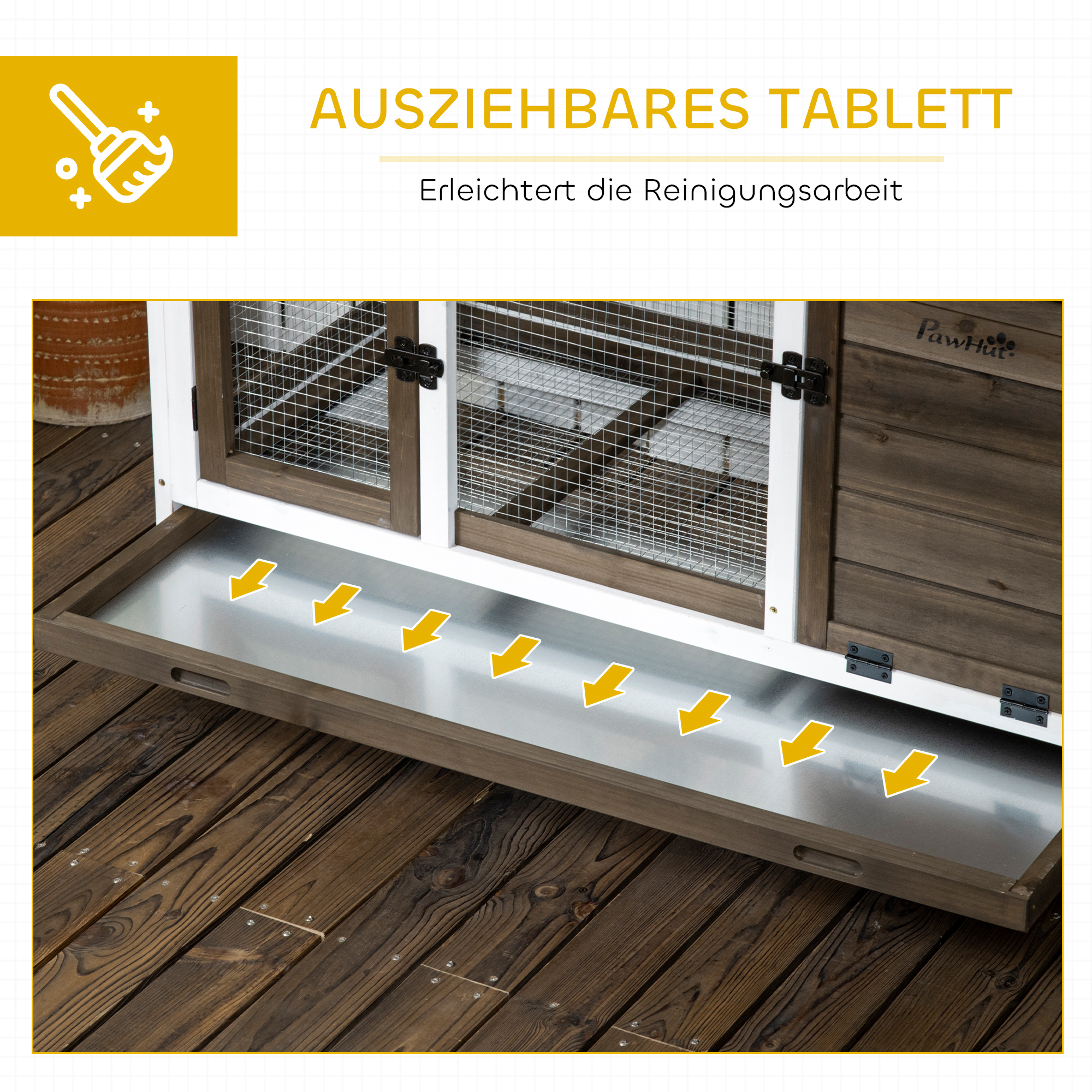 Kleintierstall für Zwergkaninchen, Meerschweinchen, mit Rädern, 108 x 58 x 73,5 cm, Kaffee