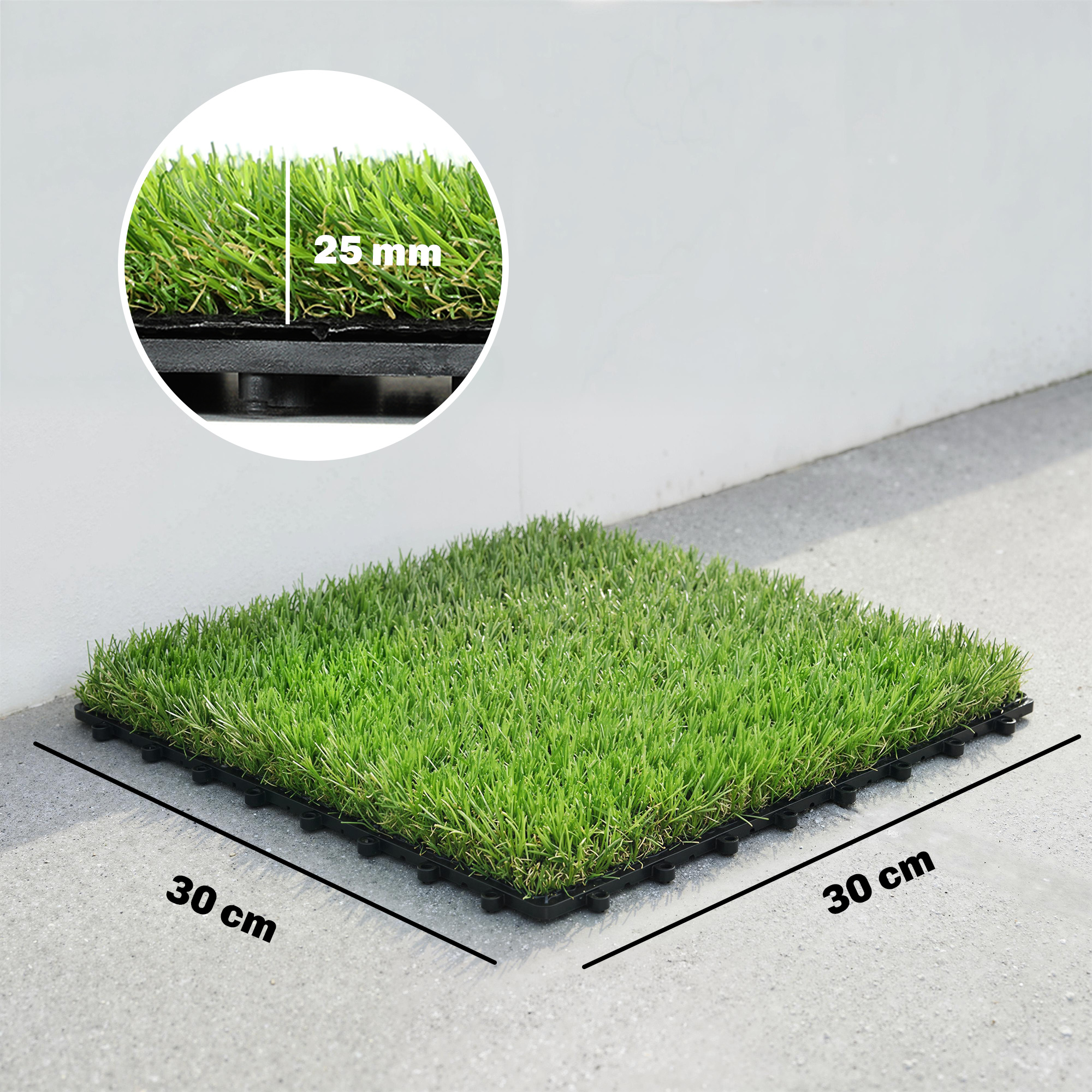 22er Set Kunstrasen Fliesen 30x30 cm Rasenfliesen mit Drainagesystem, 2m² Rasenteppich Kunststoff Grasmatte