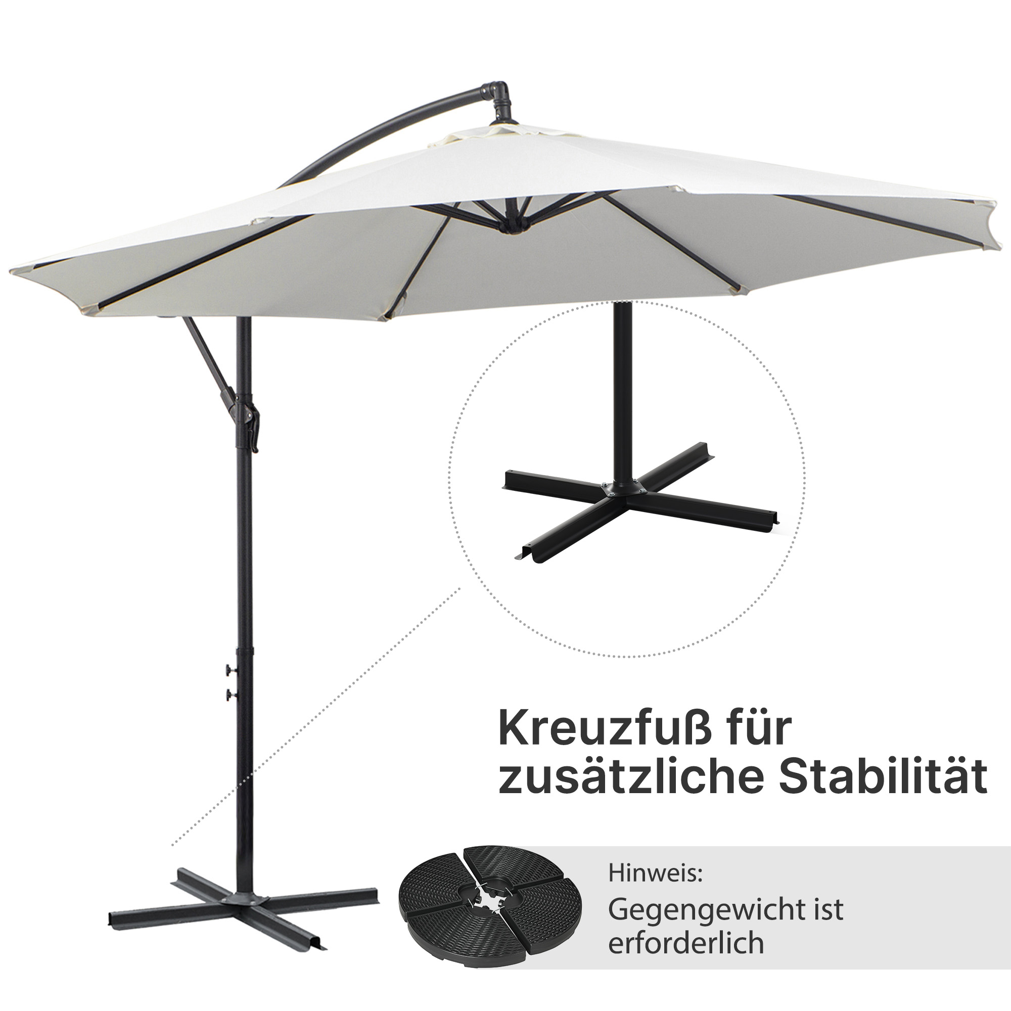 Sonnenschirm mit Kurbel Wetterbeständig 3 m x 3 m x 2,5 m Stahl Polyester