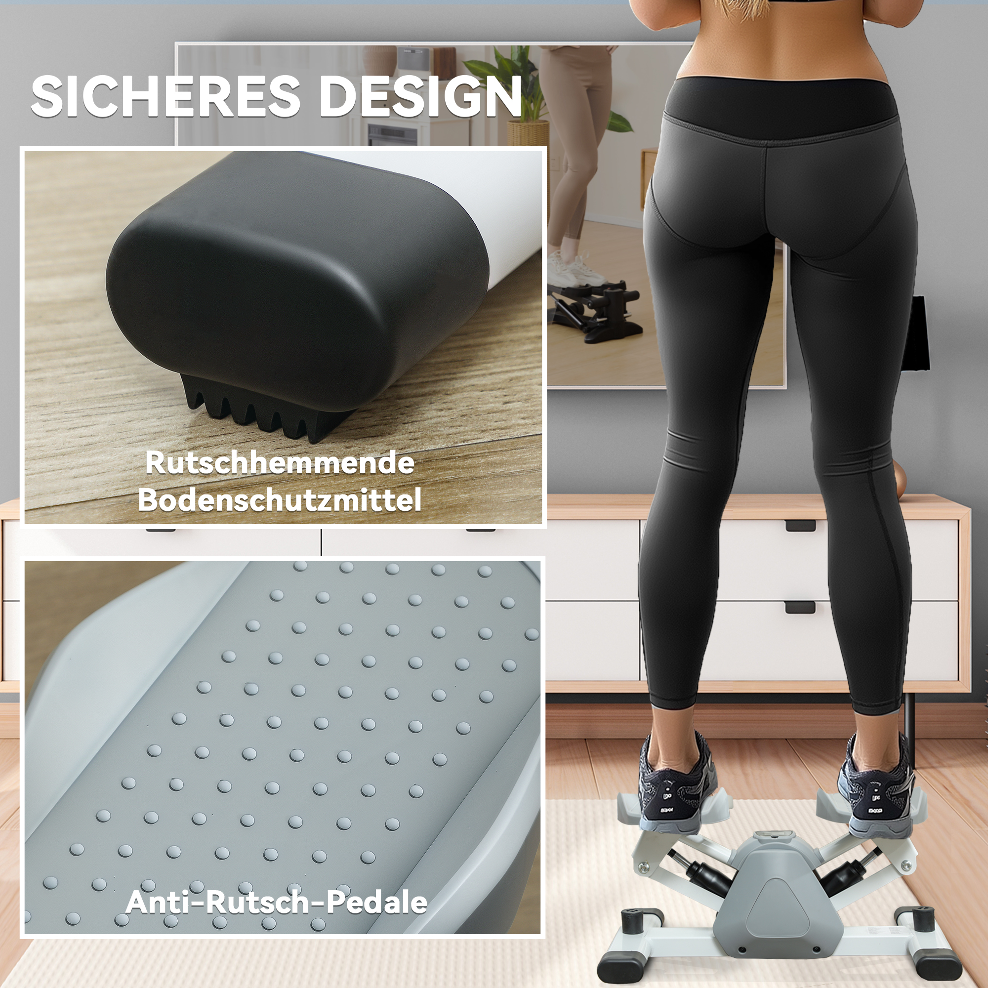 Mini-Stepper, Step-Maschine für Workouts und Fitness-Übungen, mit LCD-Monitor und rutschfesten Pedalen, Grau