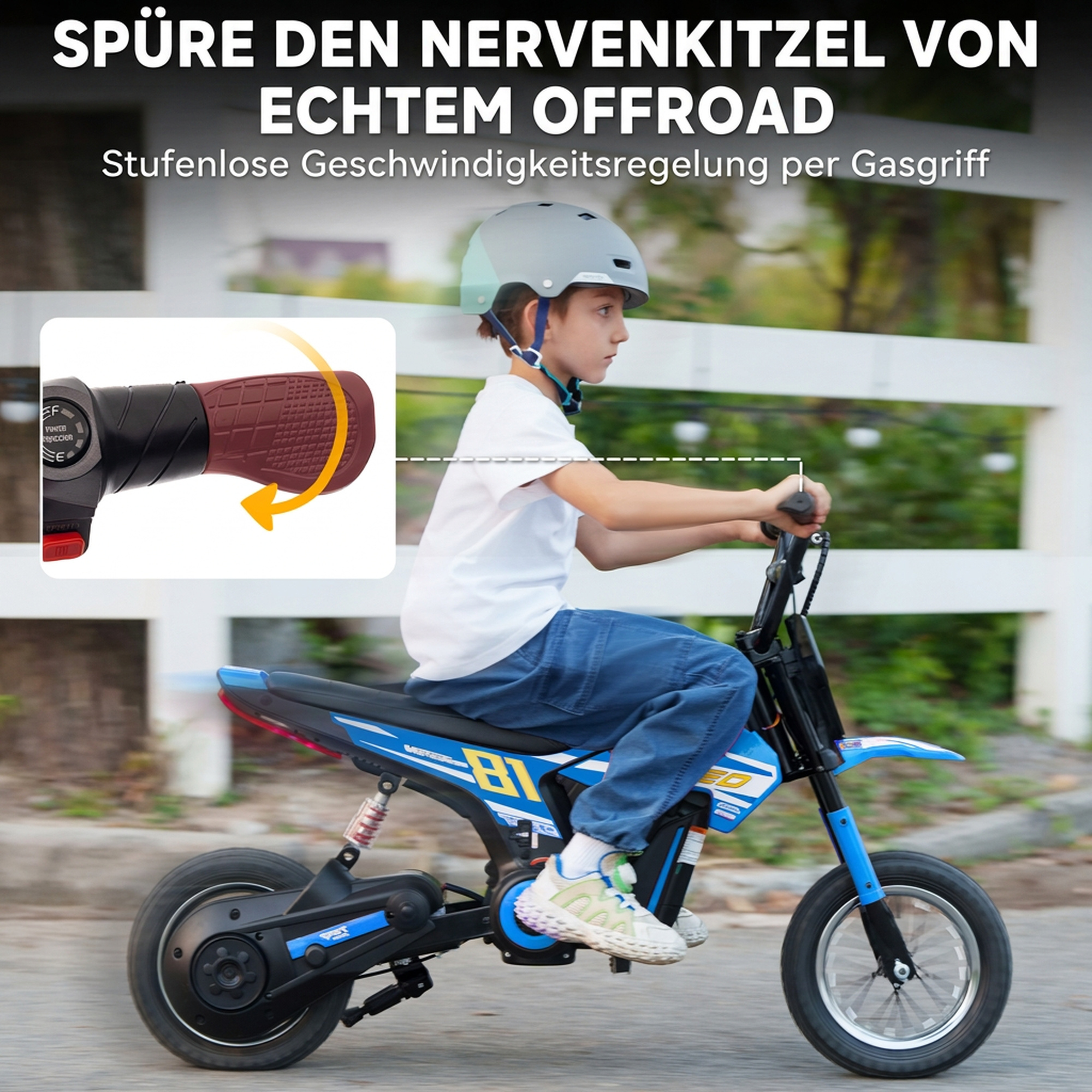 Elektro Motorrad Kinder 24 V Kinder Motocross mit 250W Motor 7Ah Akku Hinterradfederung Scheibenbremse 16km/h 8–12 Jahre