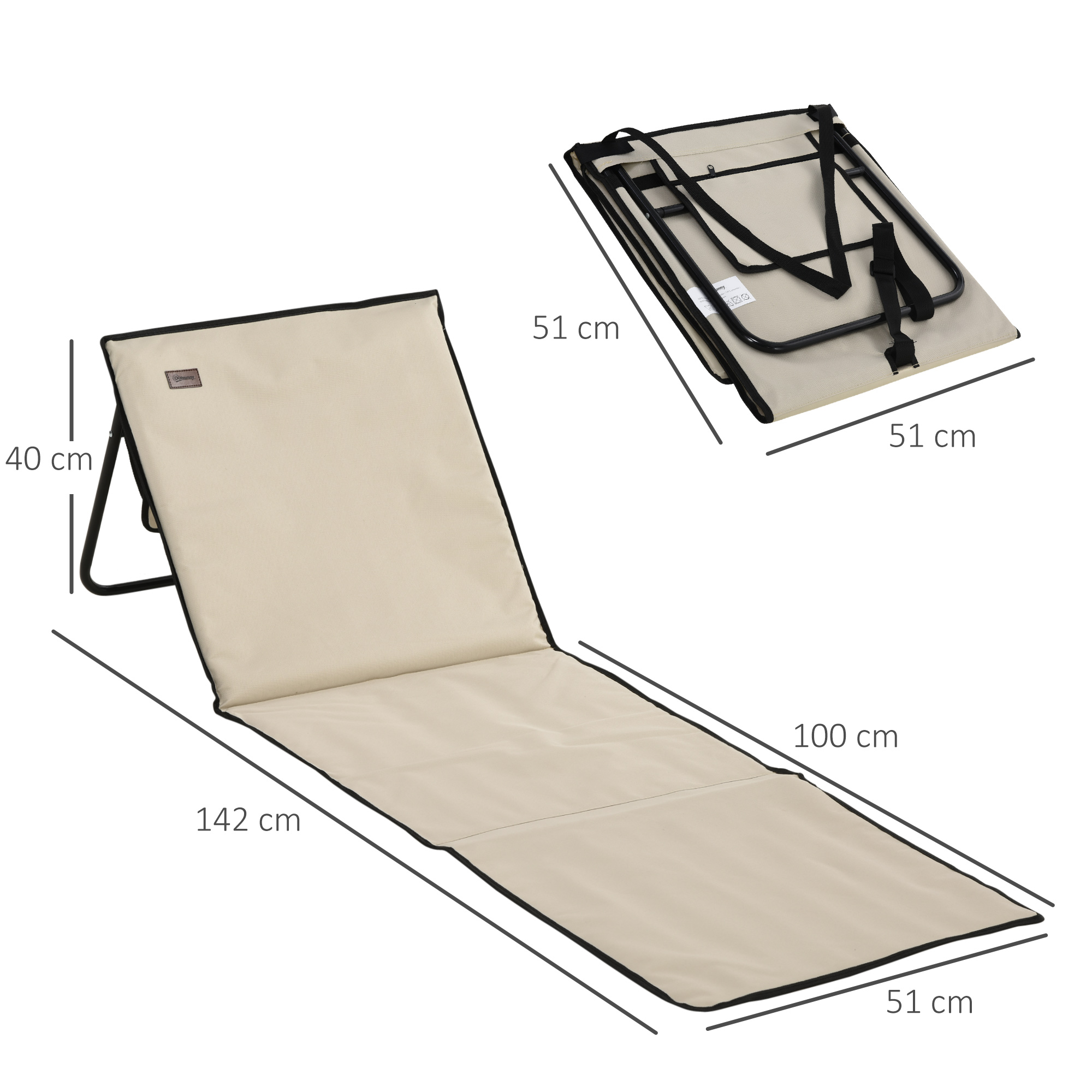 Strandliege, klappbar, verstellbare Rücklehne, Seitentasche, weiche Polsterung, Stahlrahmen, Beige, 142x51x40cm
