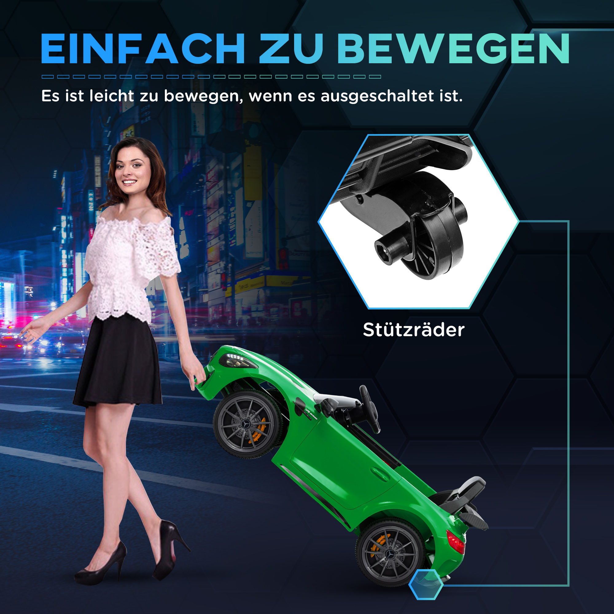 Elektro-Kinderauto, Mercedes, 3-5 km/h, Fernbedienung, Licht & Musik, Grün