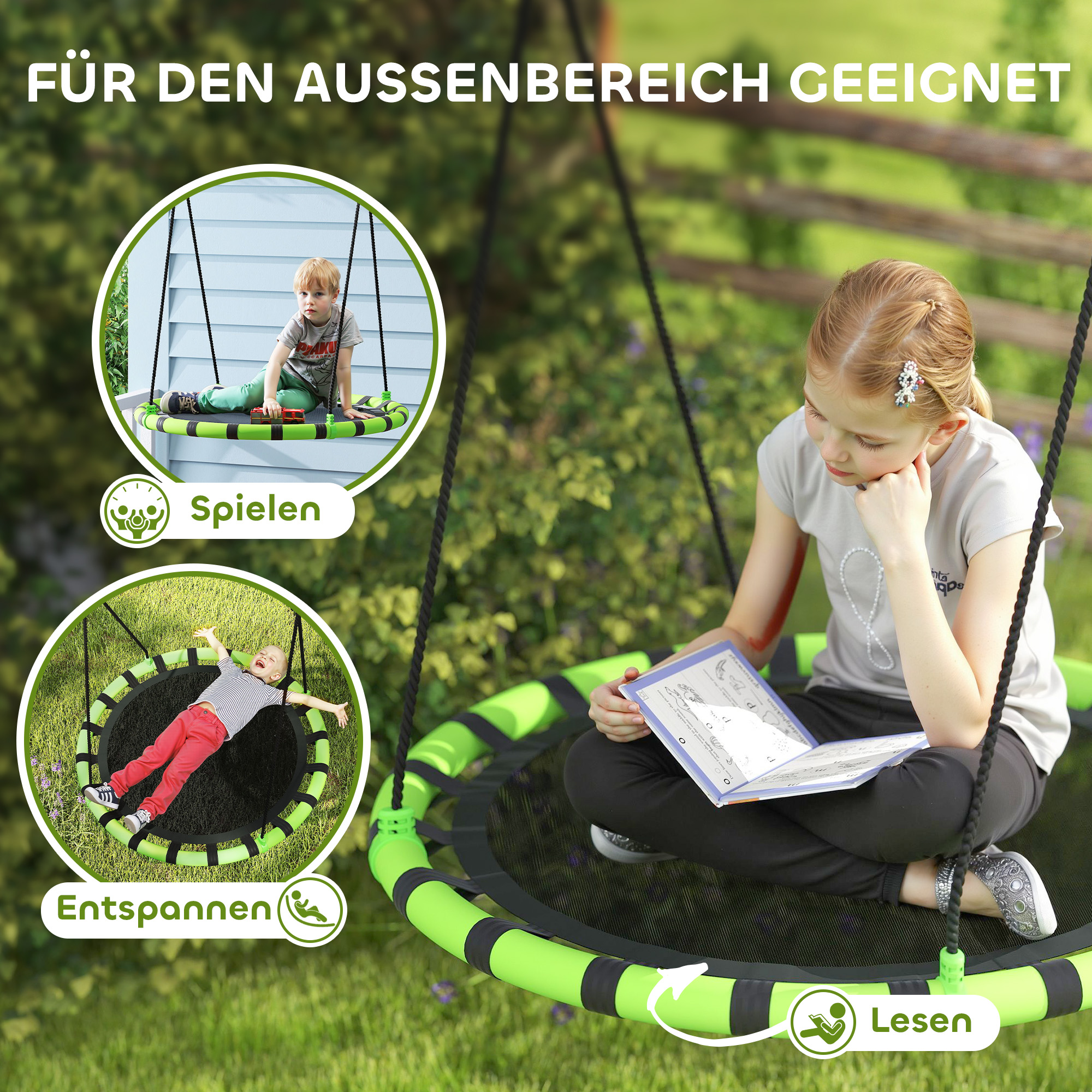Kinderschaukel, 150 kg belastbar, Ø100 x 180H cm, Metall, Schaumstoff, Schwarz