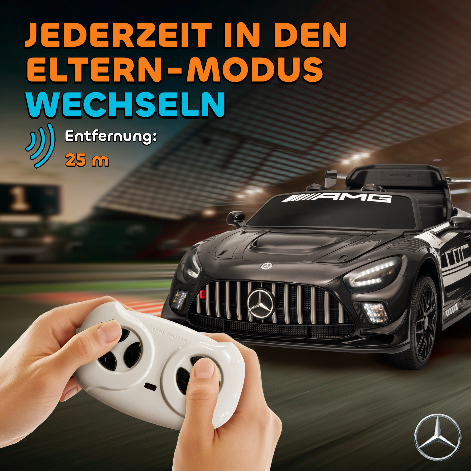 Mercedes-Elektroauto, Aufsitzauto für Kinder, 12V Batterie, LED-Lichter, Musikfunktion, Hupe, 3-8 Jahre, Schwarz