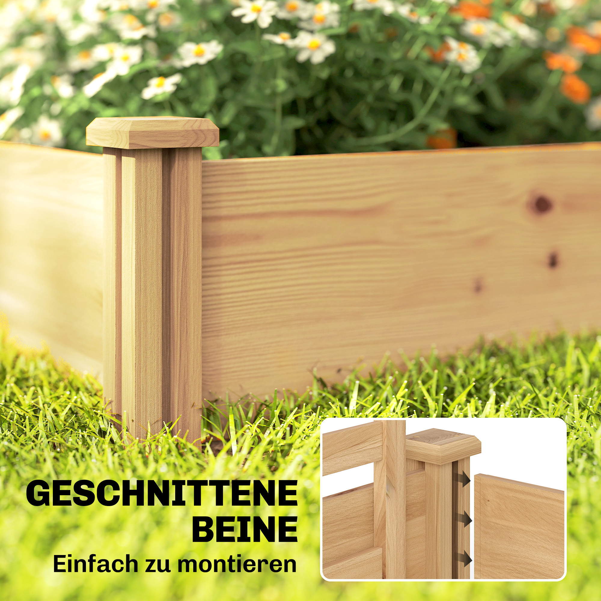 Hochbeet mit Rankgitter Holz Blumenkasten mit 3 Spalier Trennwand Offenem Boden 240 x 125 x 102 cm Naturholz