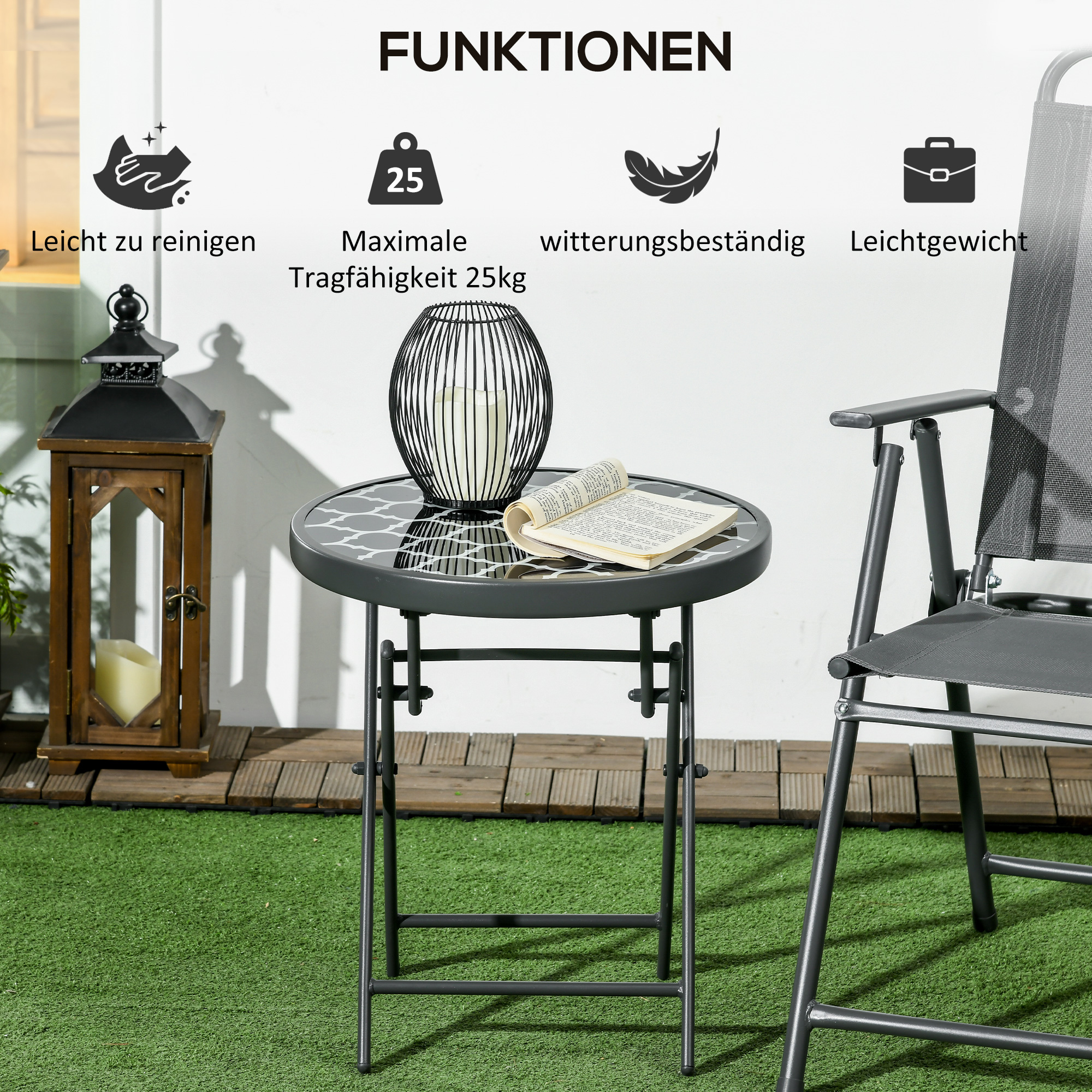 Gartentisch Klapptisch Garten-Klapptisch, rund, wetterbeständig, klappbar,  Ø45 x 50 cm, Schwarz