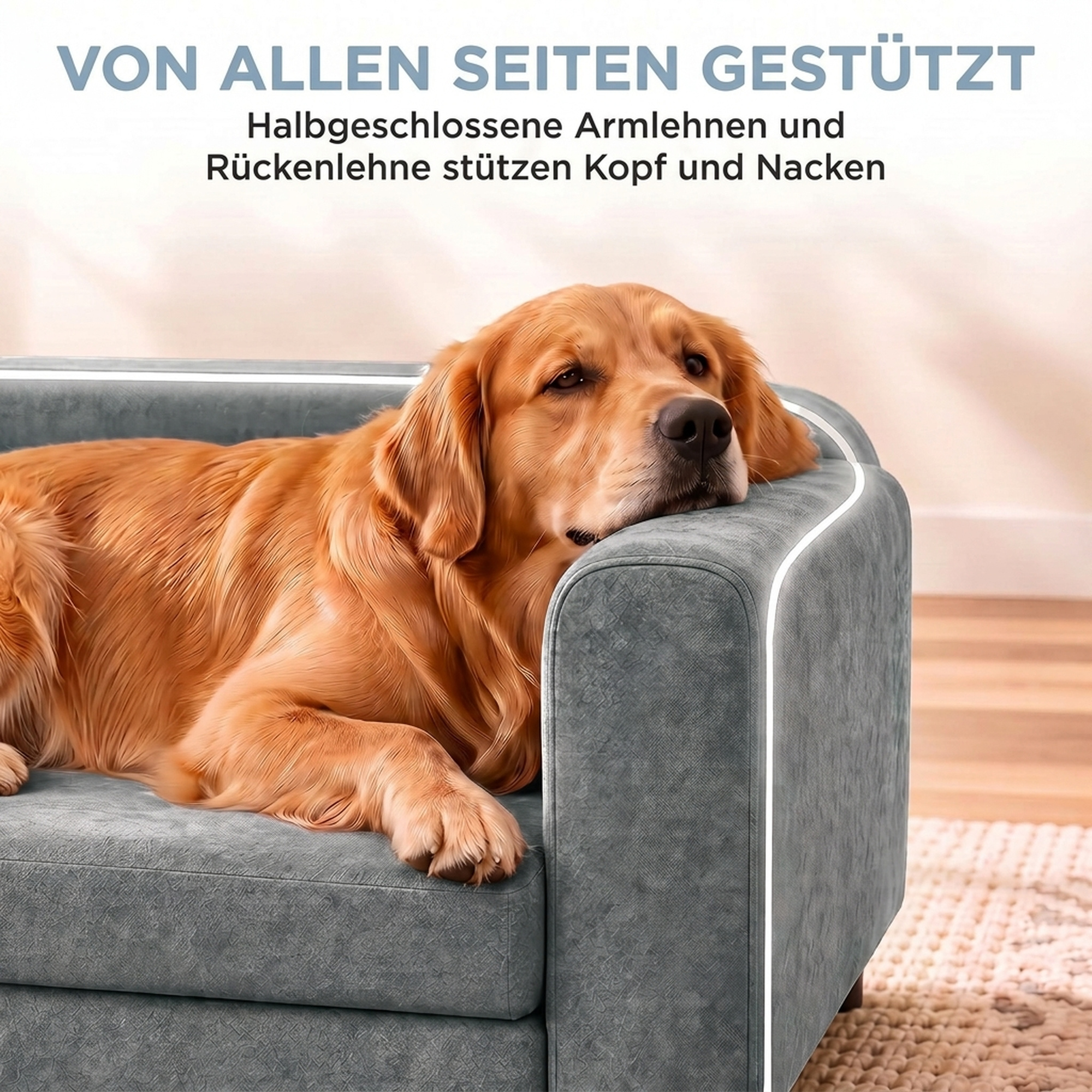 Hundesofa XL orthopädisches Hundebett mit Rückenlehne Abnehmbar Kissen für große Hunde unter 35 kg