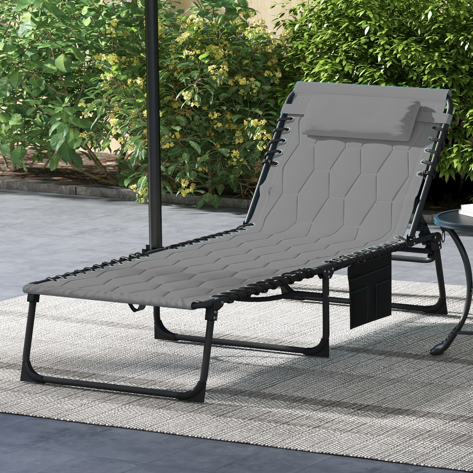 Sonnenliege Liegestuhl Gartenliege, klappbar, inkl, Kissen, wetterbeständig; 188 cm x 65 cm x 36 cm, Grau + Schwarz