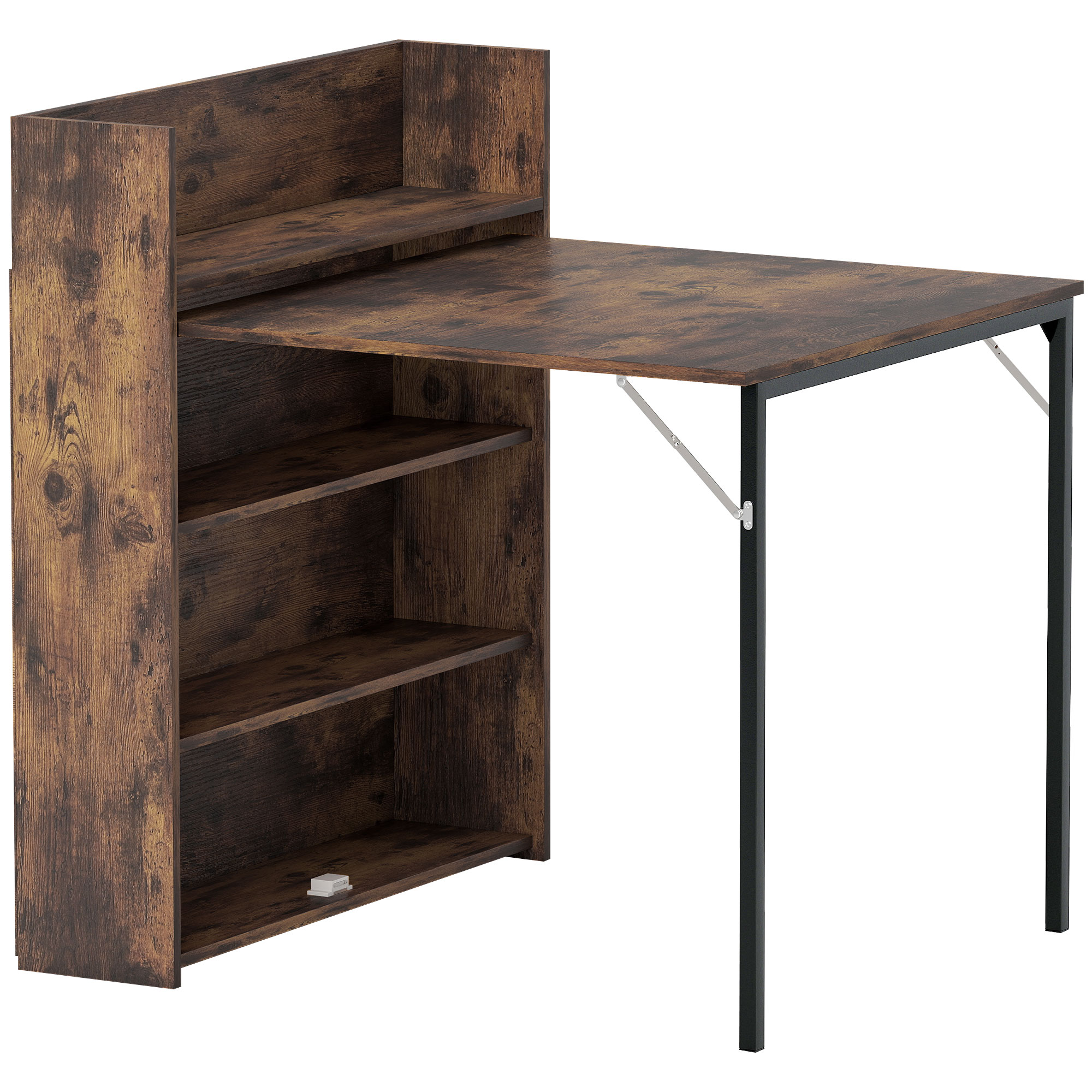 Esstisch, klappbar mit Regal, Industrie-Design, Platzsparend, Für Kleine Räume, 80x90x93cm, Rustikal-Braun
