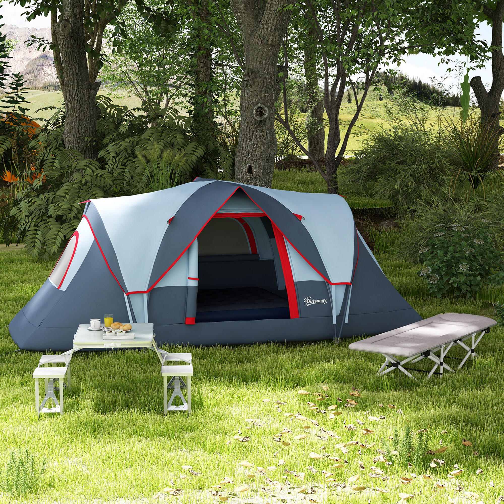 Campingzelt für 5-6 Personen stabil wasserdicht Familienzelt mit Eingang Fenster Packtasche, Zelt mit 3000mm Wassersäule Tunnelzelt Kuppelzelt für Camping Reise Garten, Hellgrau