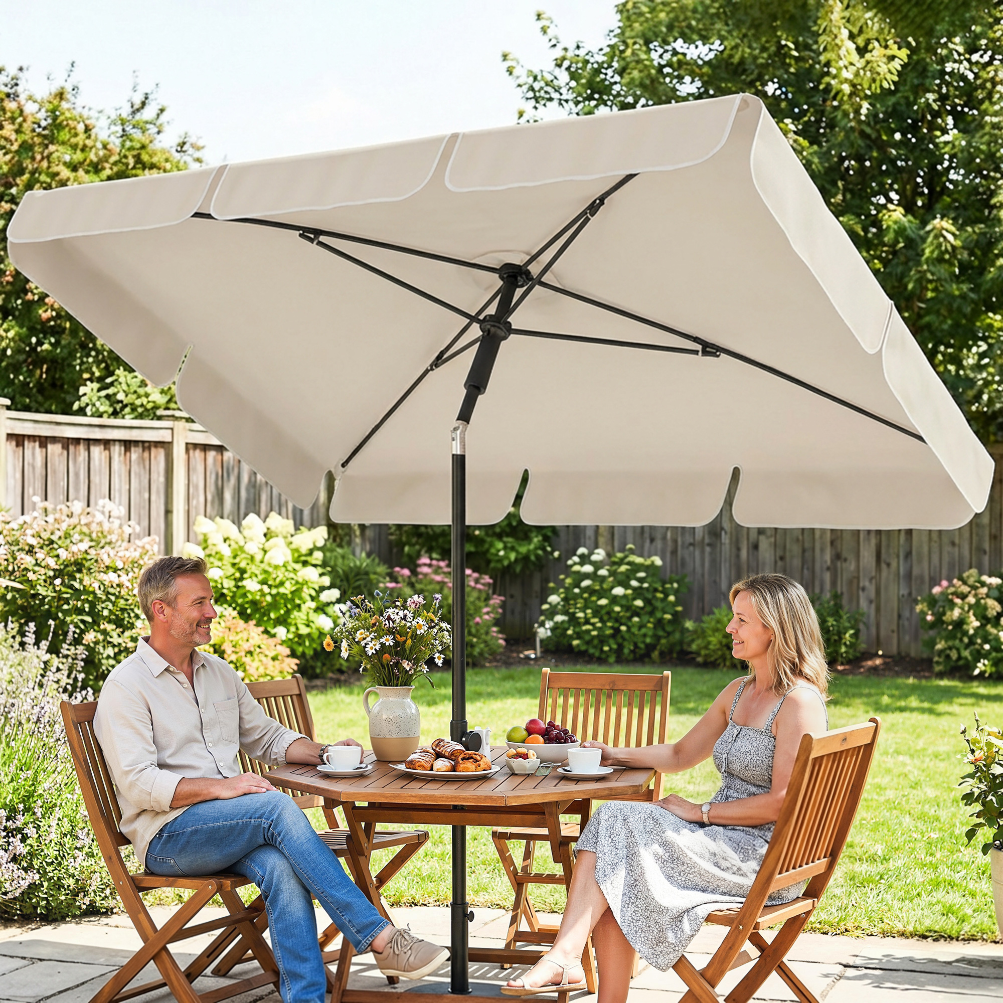 Sonnenschirm 183 x 122 cm, Wasserabweisend Balkonschirm mit 3-fach Neigung mit 8 Streben Beige