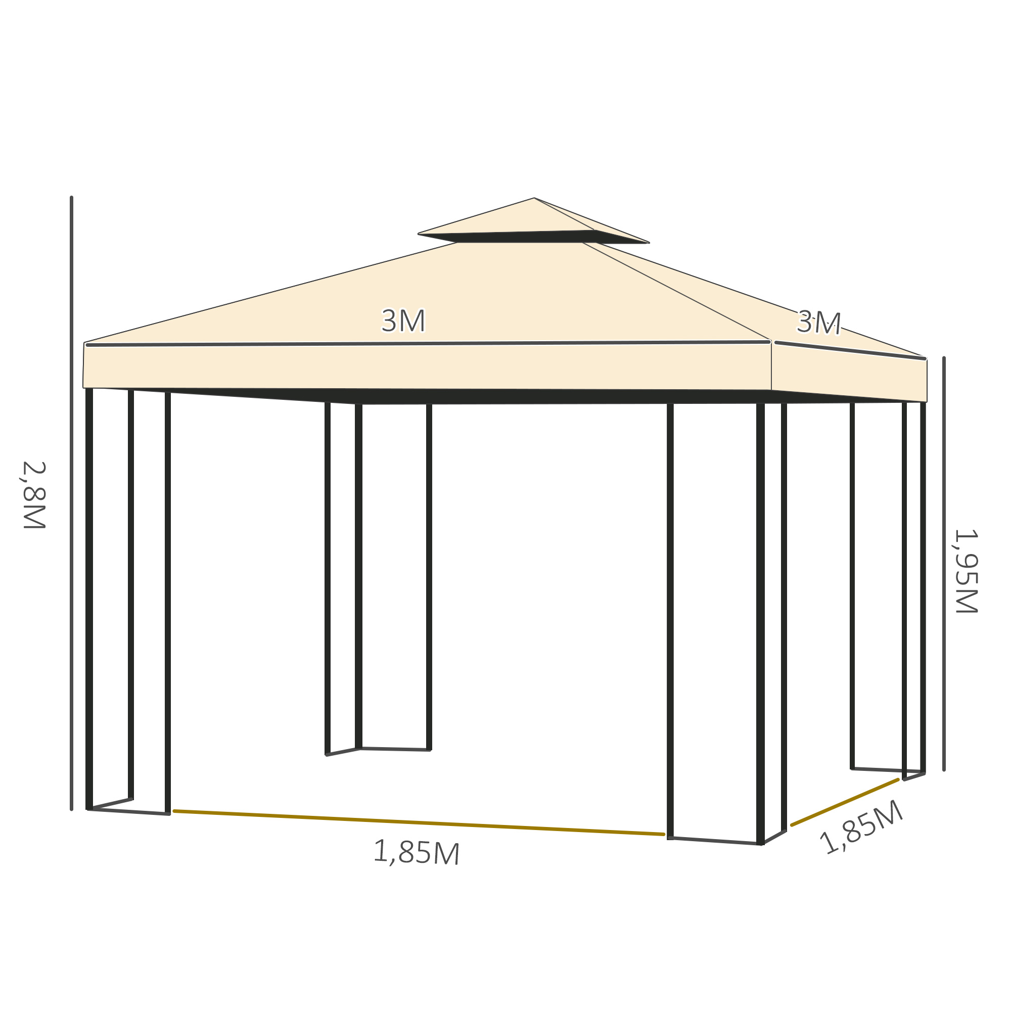 Luxus Pavillon 3x3 m Gartenpavillon mit Doppeldach Partyzelt mit Seitenteilen Festzelt Gartenzelt Pagode Beige