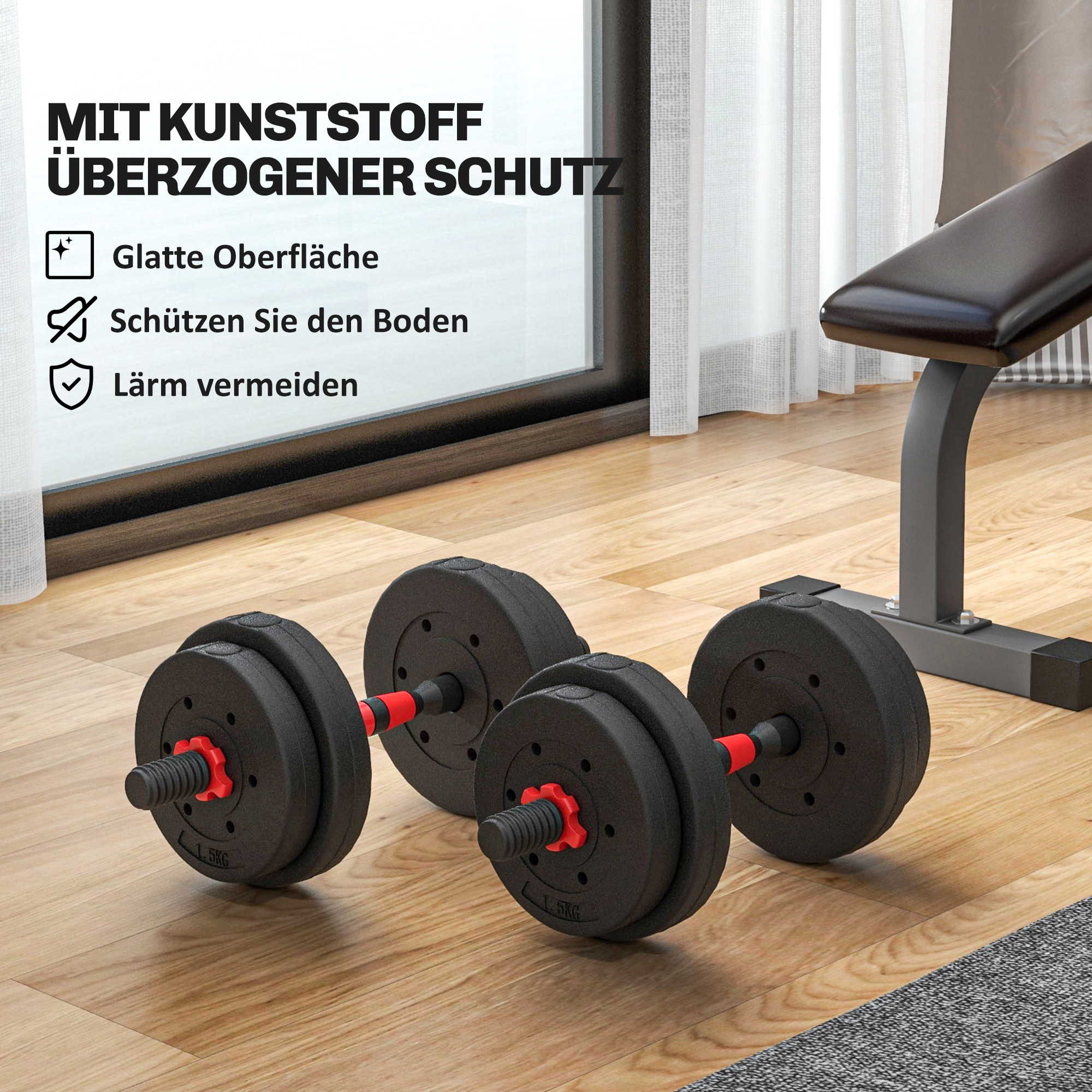 2 in 1 Hanteln Set 15 kg verstellbare Kurzhantel & Langhantel professionell Dumbbell Krafttraining Schwarz