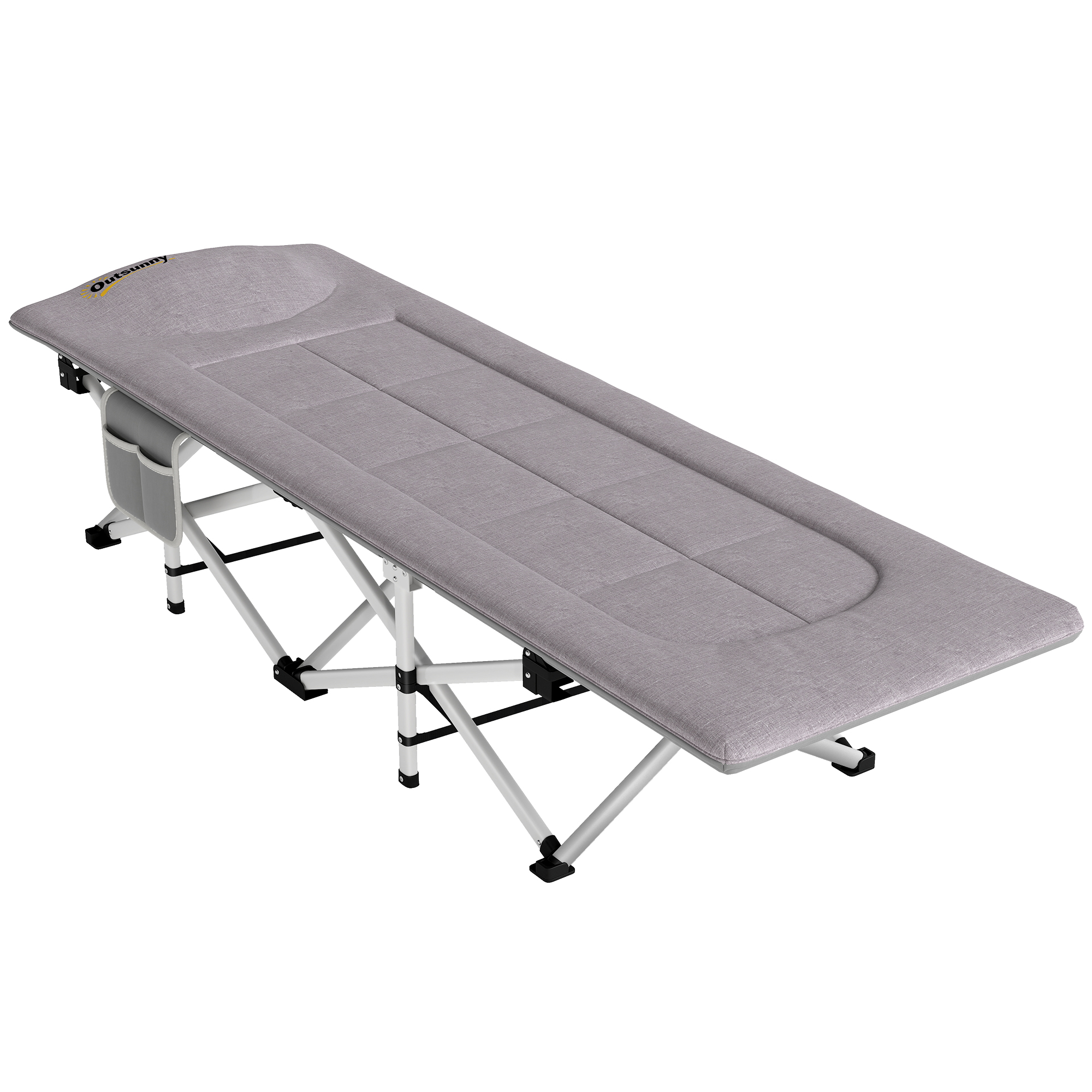 Feldbett, Campingbett, klappbar, weich, bis 200 kg, rostfreies Metallgestell, 185 x 65 x 37 cm, Grau