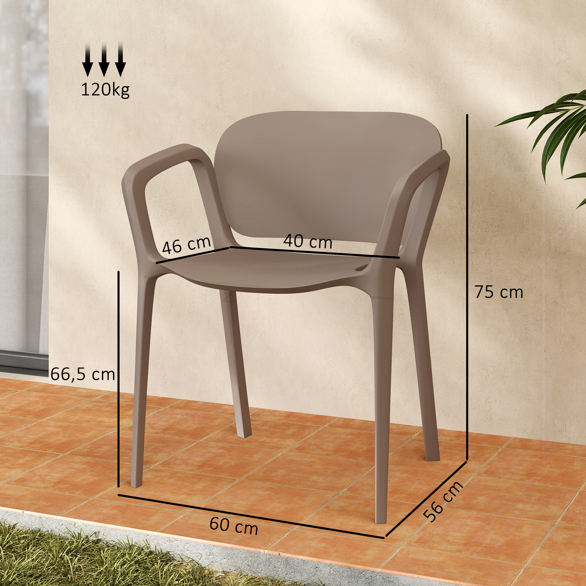 Gartenstuhl 4er Set wetterfest Gartenstühle aus Kunststoff Stapelstuhl mit Armlehne Rückenlehne bis 120 kg belastbar