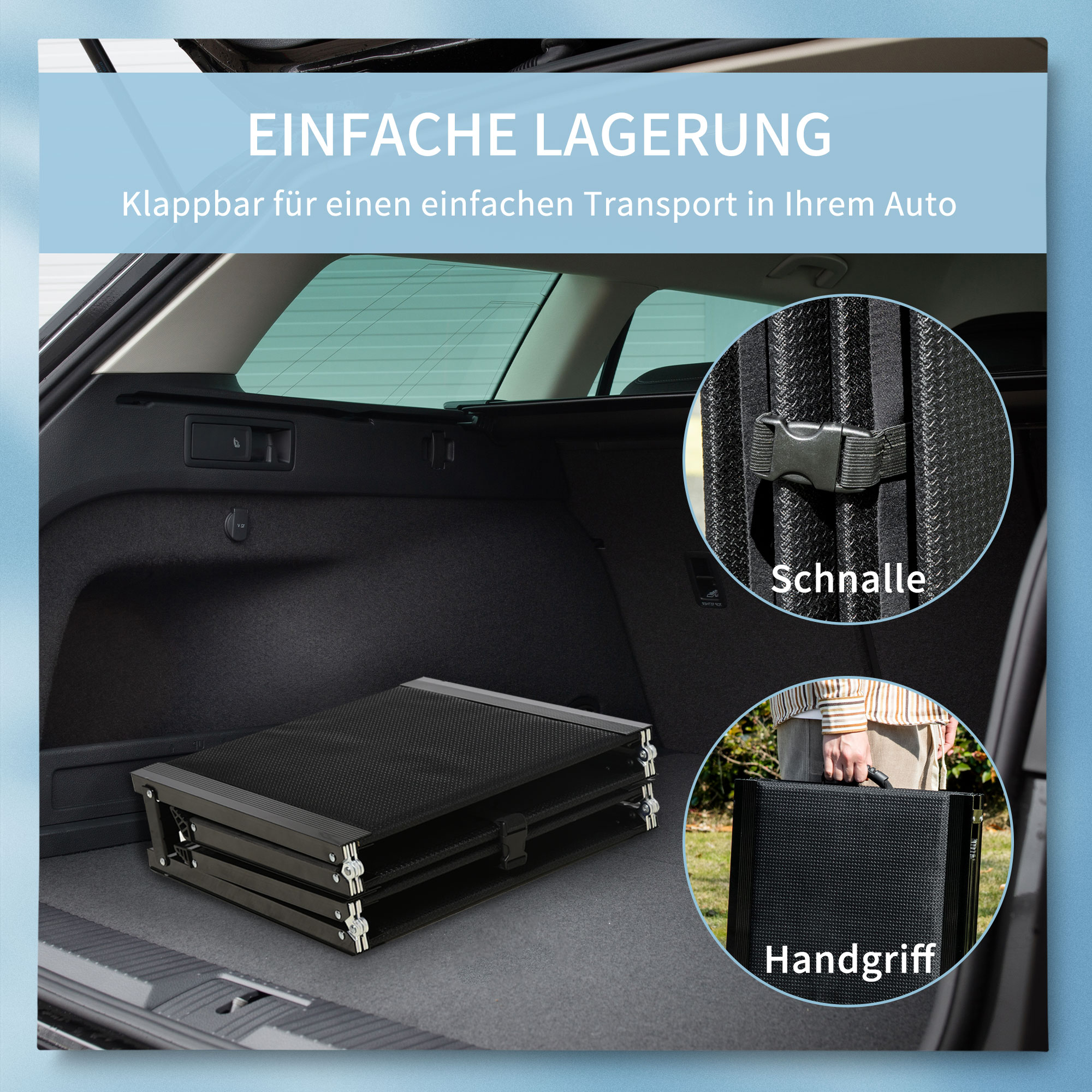 Haustierrampe, klappbar, rutschfest, Hunde bis 40 kg, 158 cm x 43.5 cm x 2.5 cm, Schwarz