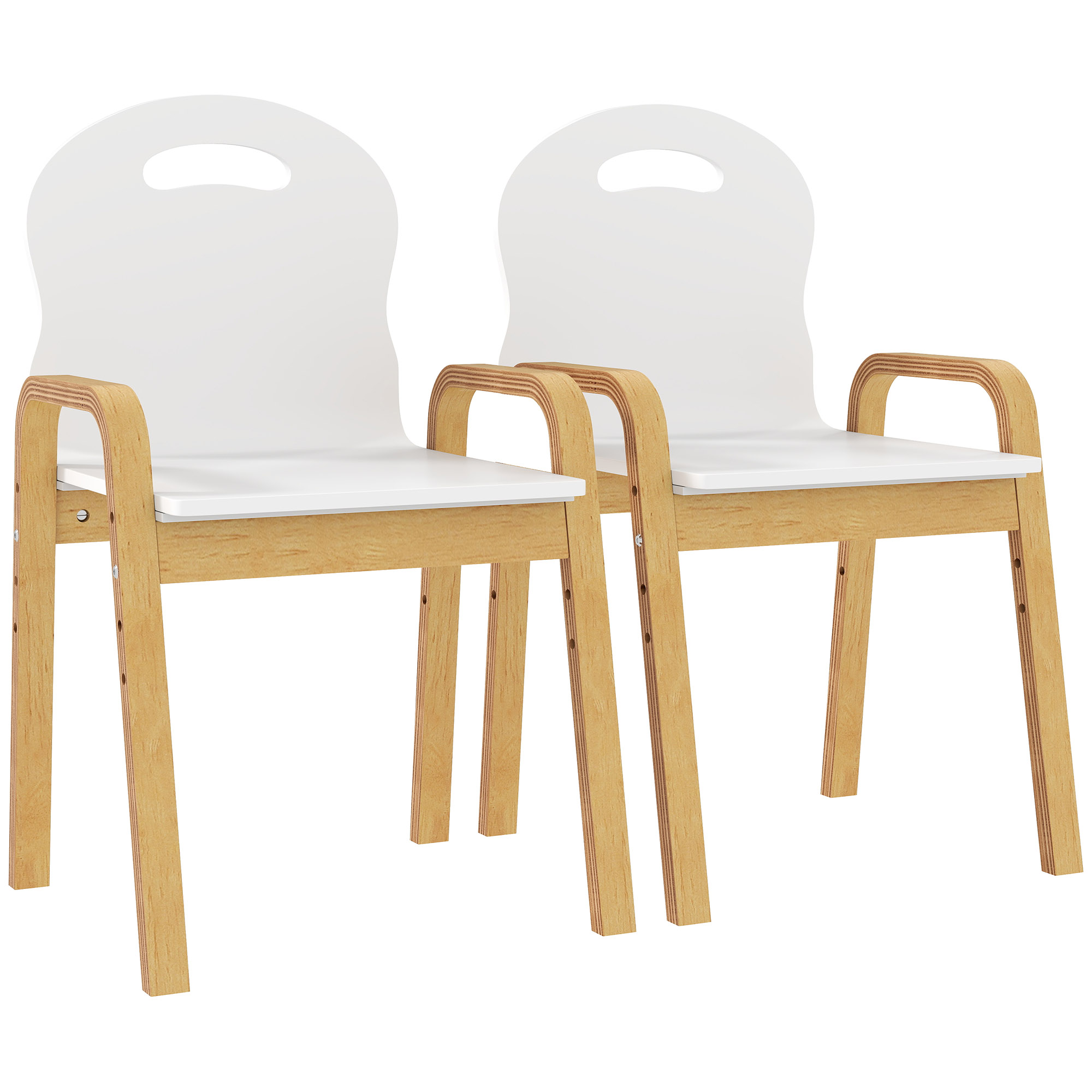 Holzstuhl-Set für Kinder, rutschfeste Fußpads, 3-15 Jahre, höhenverstellbar, Weiß
