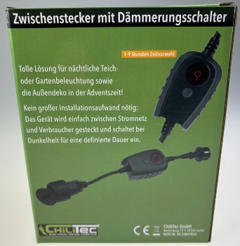 Zwischenstecker mit Dämmerungsschalter / und Zeitvorwahl (1- 9 Std.) über Display