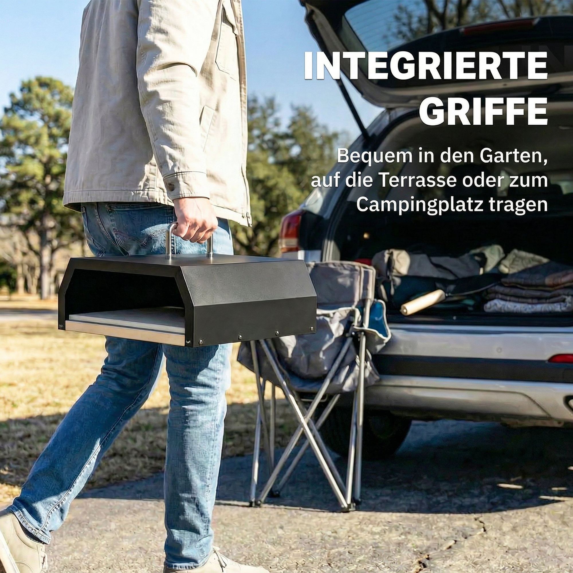 3-in-1 Outdoor-Pizzaofen, holzbefeuert Pizza Ofen, 2 Ebenen, Backofen mit Pizzastein, Pizzaschaufel