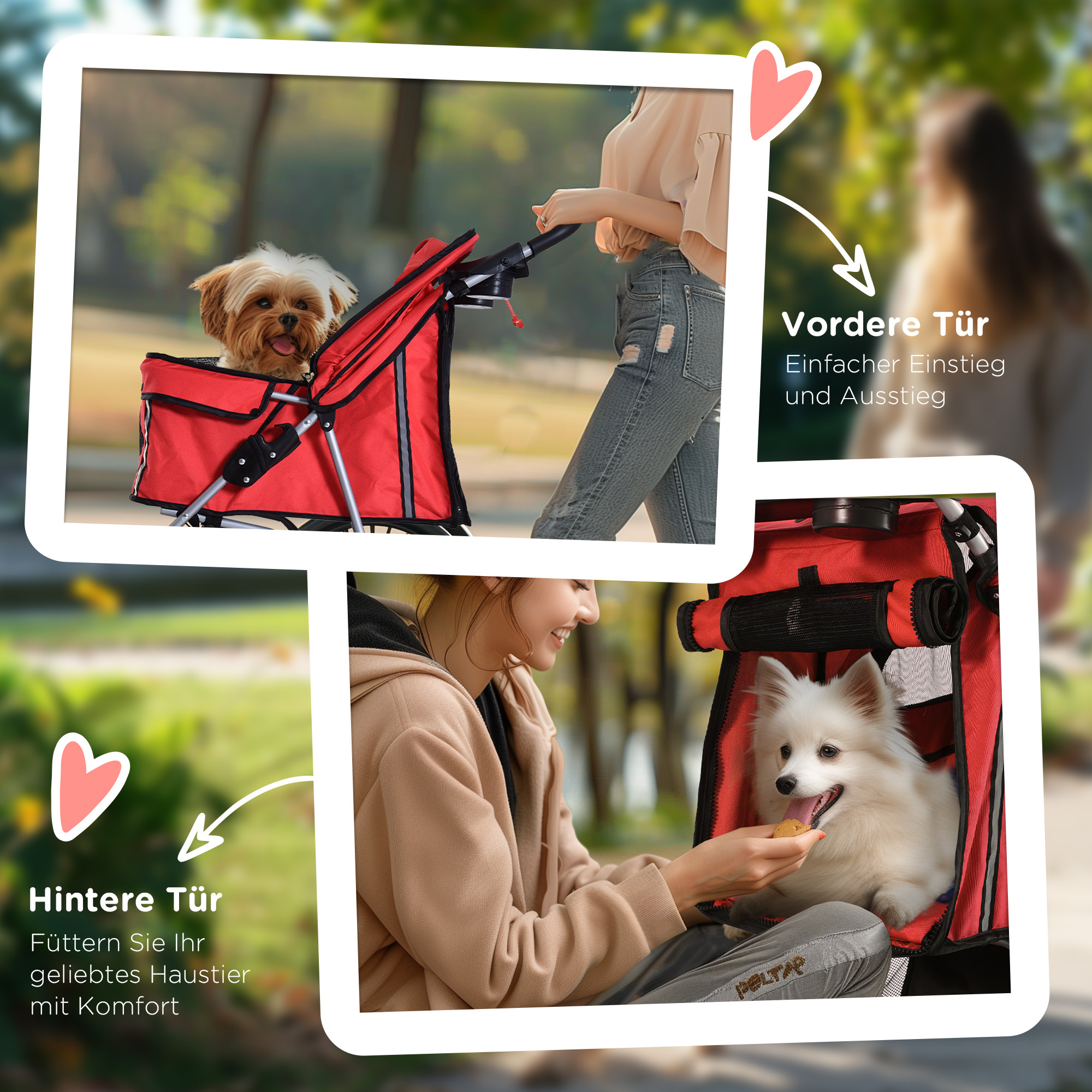 Hundewagen Hundetrolley bis 10 kg Klappbar mit Becherhalter Sonnendach Rot