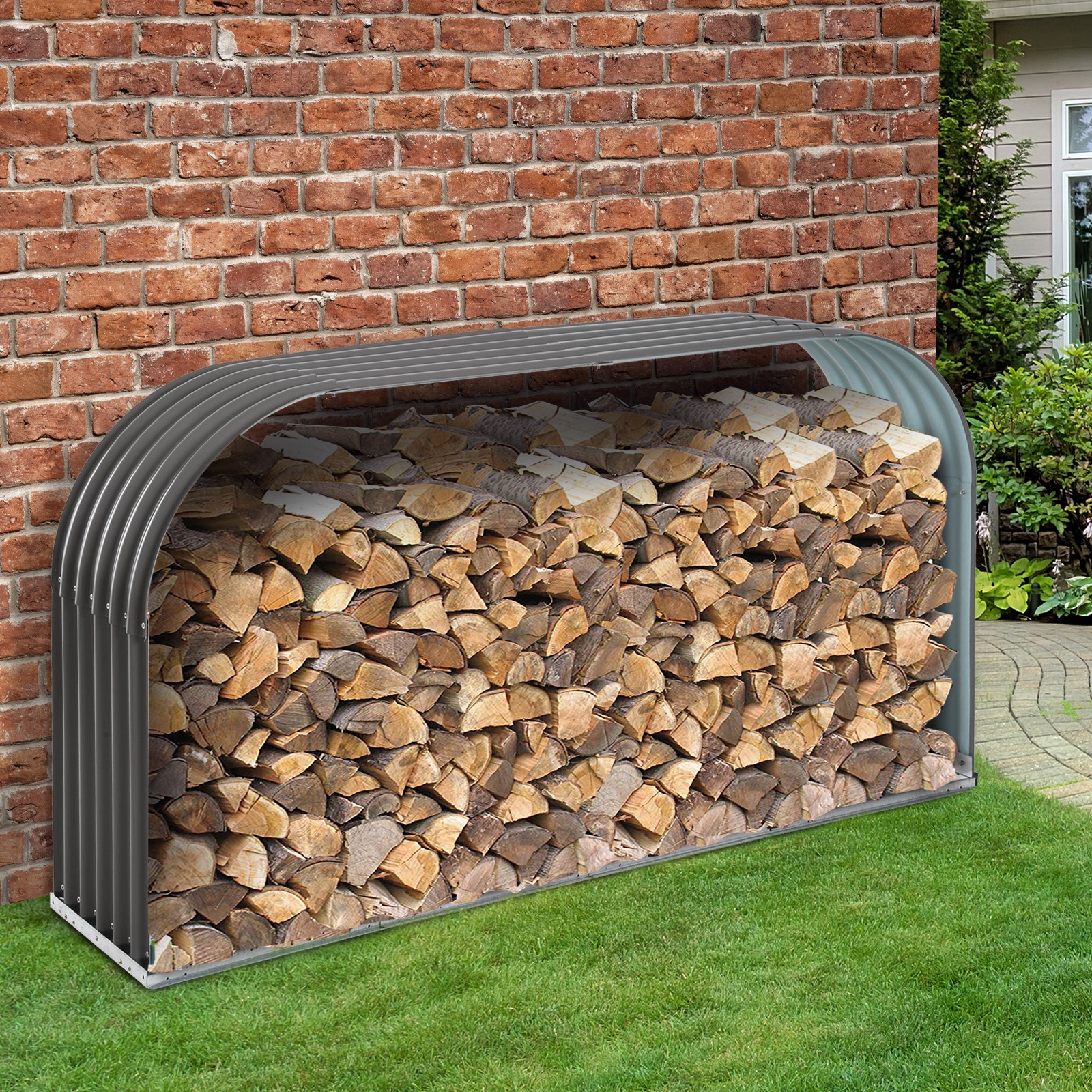 Brennholzregal Holzregal, wetterbeständig, Stahl,  212 cm x 46 cm x 112 cm, Grau
