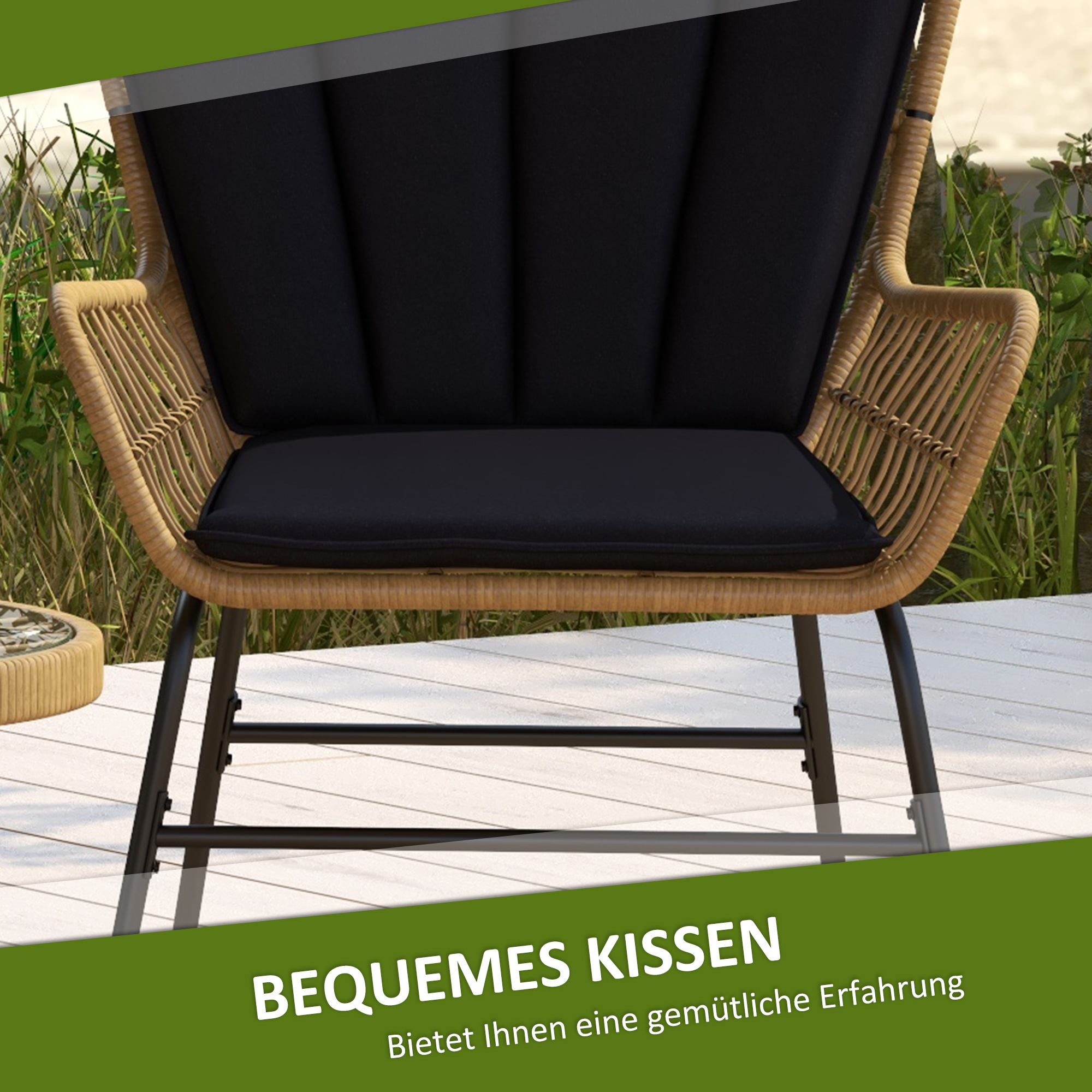 Bistro-Set Balkonmöbel-Set Balkonmöbel, Boho-Stil, wetterbeständig, 76 x 66 x 96 cm, Schwarz