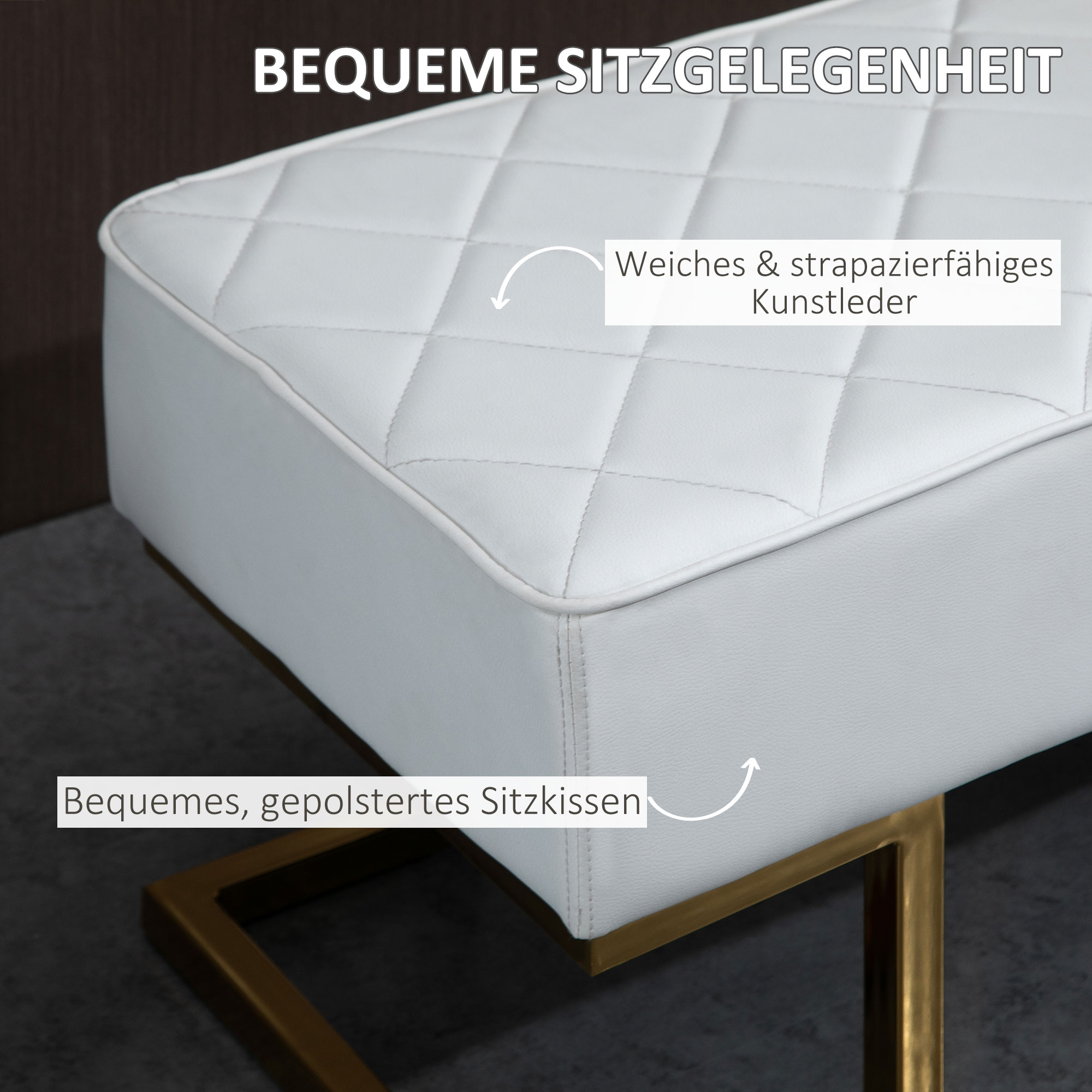 Sitzbank für Schlafzimmer Truhenbank Bettbank Wohnzimmer Kunstleder Metall Weiß+Gold 120 x 43 x 42 cm