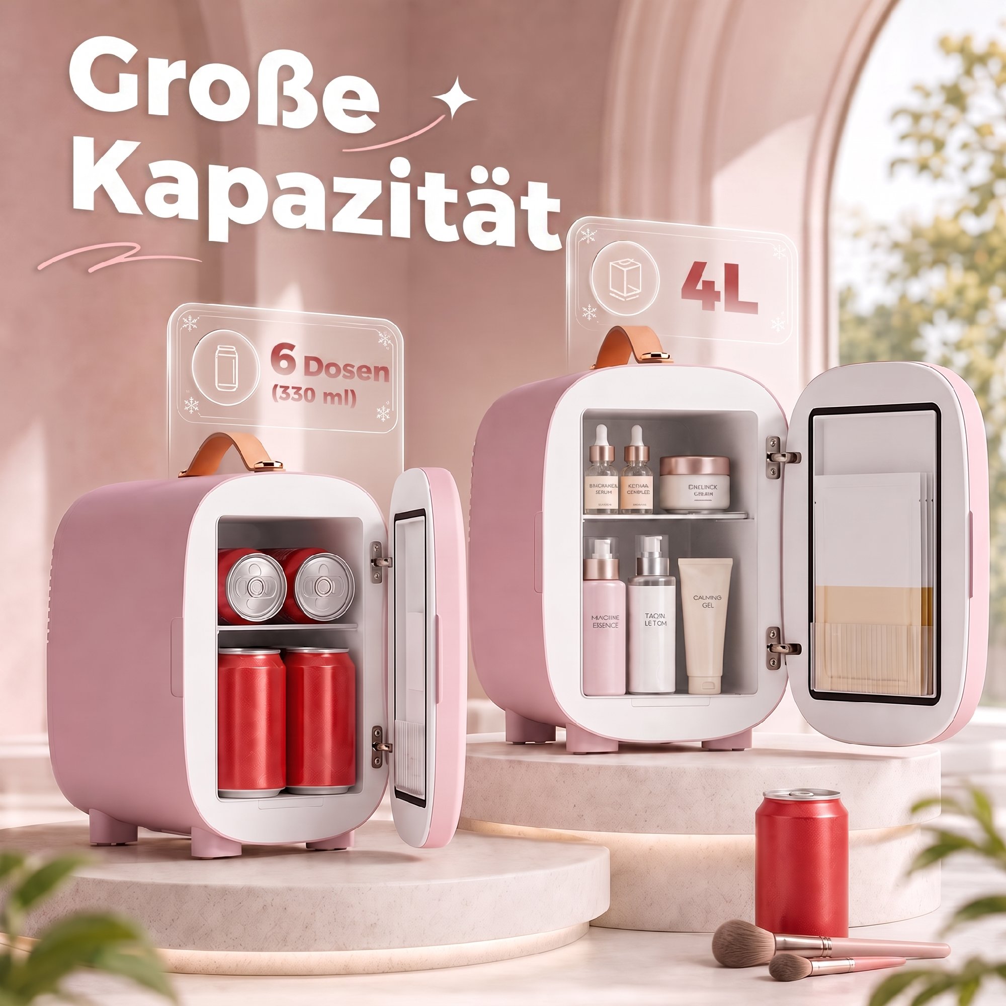 Mini Kühlschrank Kühlschrank Beauty Fridge, 4 L Fassungsvermögen, 20,3 x 26,3 x 28 cm, Rosa