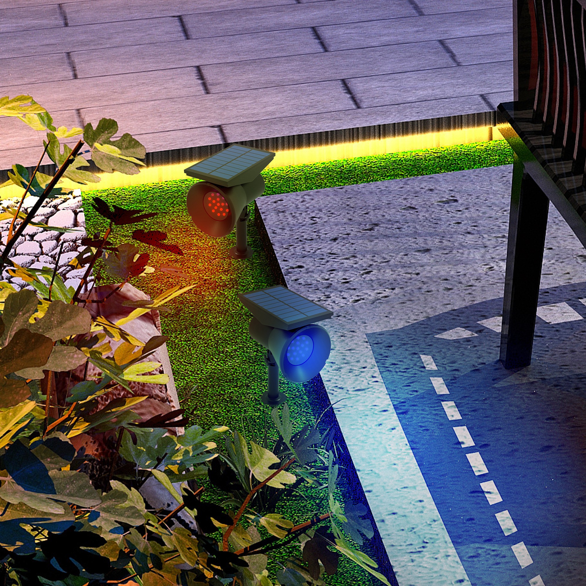 Solarleuchten, 2 Stück Solarlampen, Solar Gartenleuchte mit 2 Lichtfarben, Boden-/Wandmontage, IP54 Wasserdicht für Balkon, Terrasse, Schwarz
