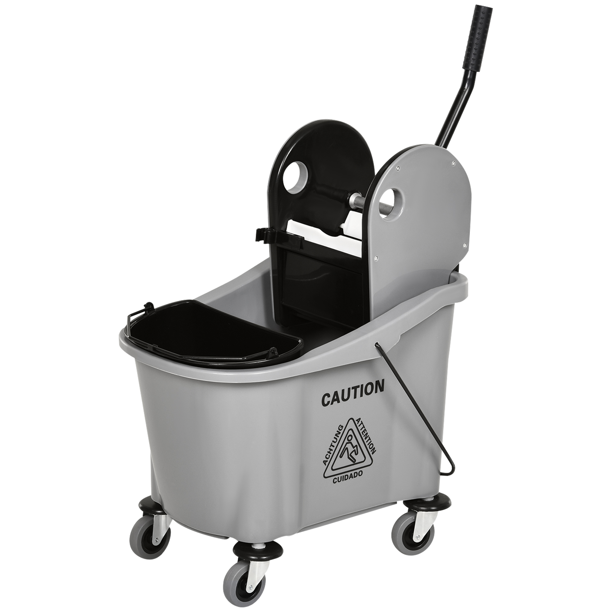 Wischwagen mit Mopp-Presse, 36L, Wassertrennwand, 4 Rollen, Schwarz/Grau