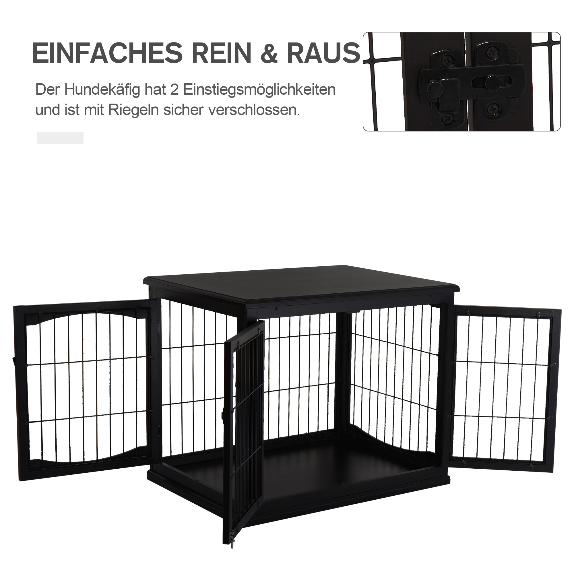 Transportbox für Hunde 58,5 cm x 81 cm x 66 cm Türen, MDF-Holz Eisen, 58, 5 cm x 81 cm x 66 cm, Schwarz
