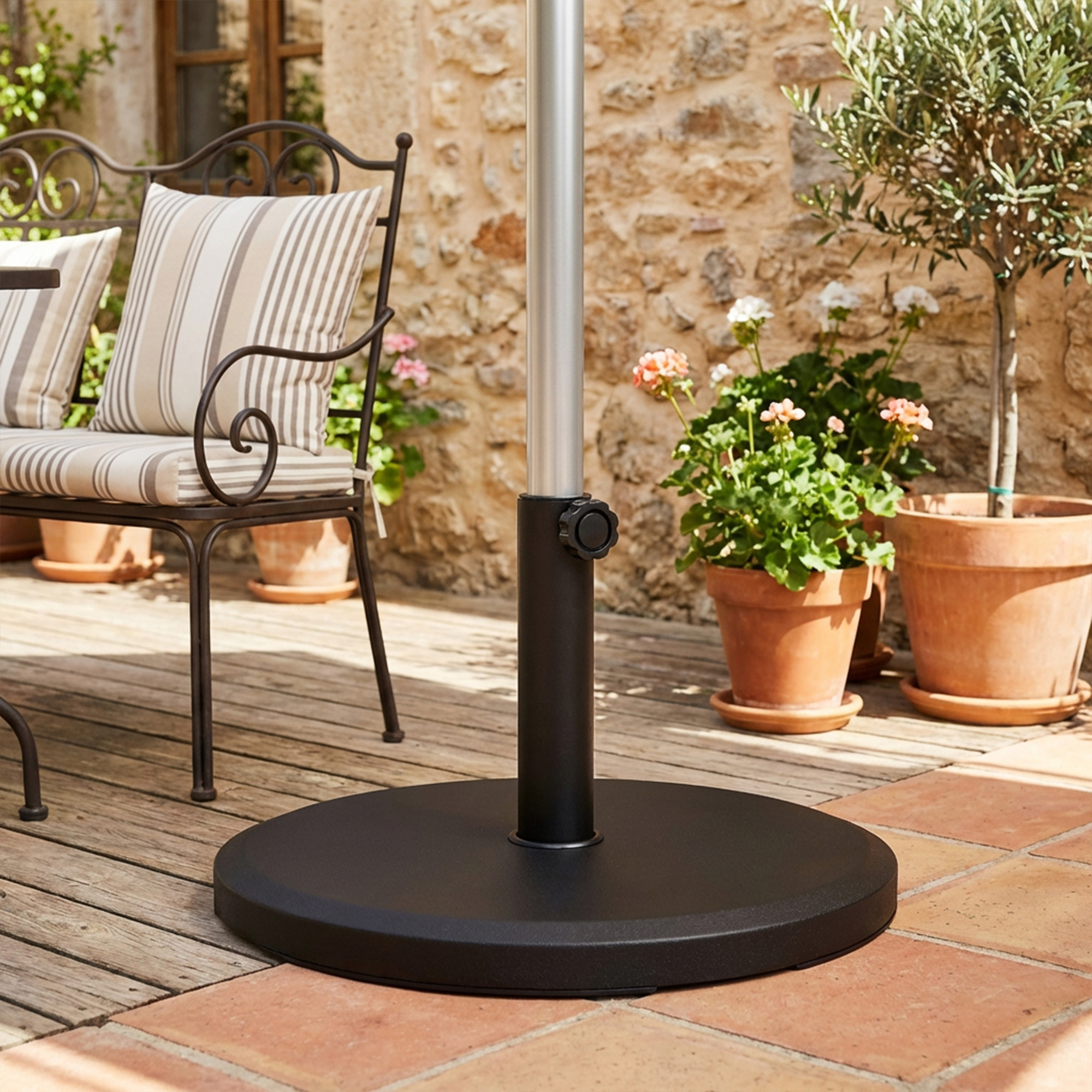 Sonnenschirmständer aus Zement 13kg Rund Schirmständer für Sonnenschirm 34mm/38mm/48mm Rohrdurchmesser, Schwarz