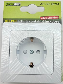 DELPHI Schutzkontakt-Steckdose, UP, weiß, 250V~/ 16A, inkl. Rahmen, Steckanschluss