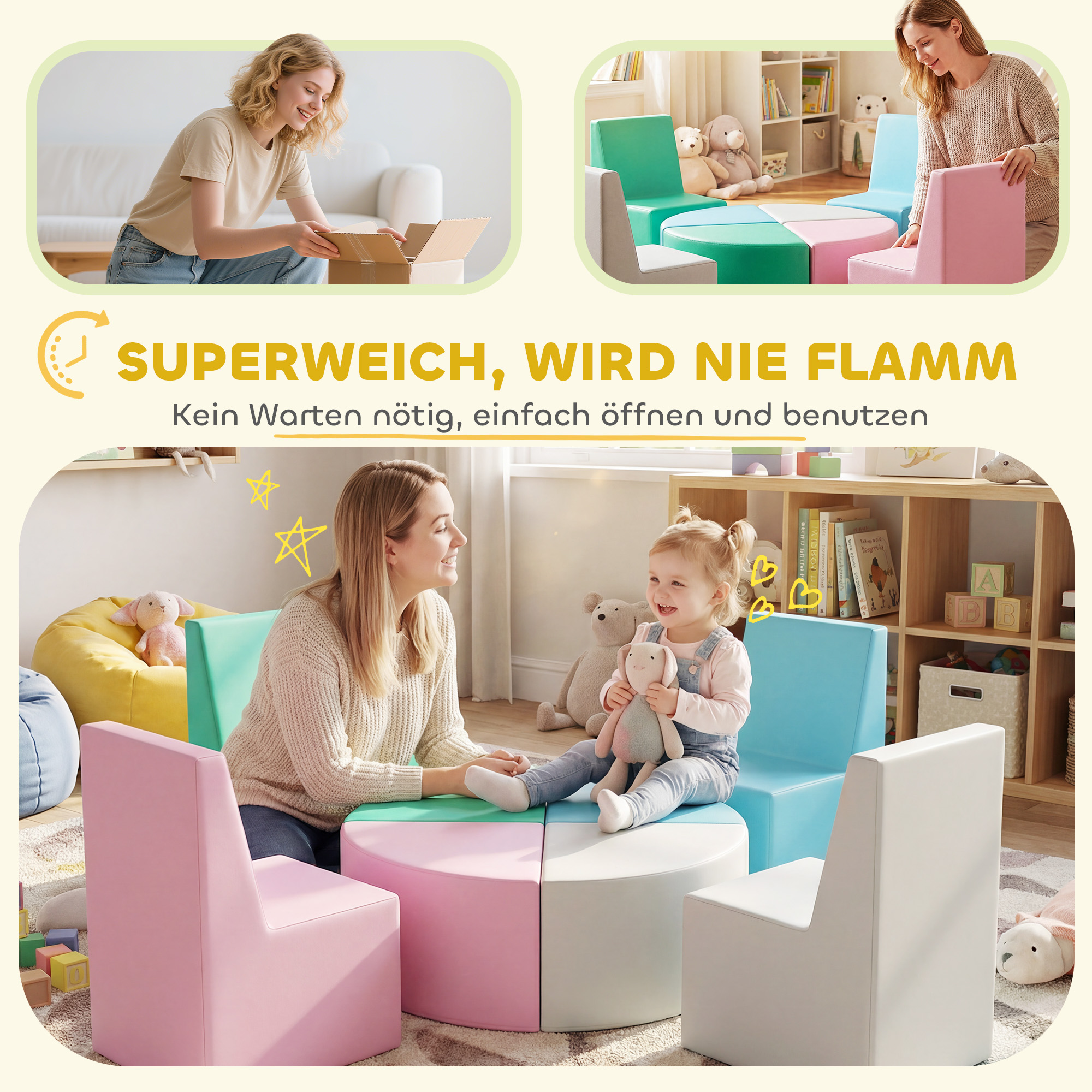 8 TLG. Schaumstoff Bausteine Kinder Softbausteine mit Tisch- und Stuhldesign klettern Bauklötze aus PU Mehrfarbig