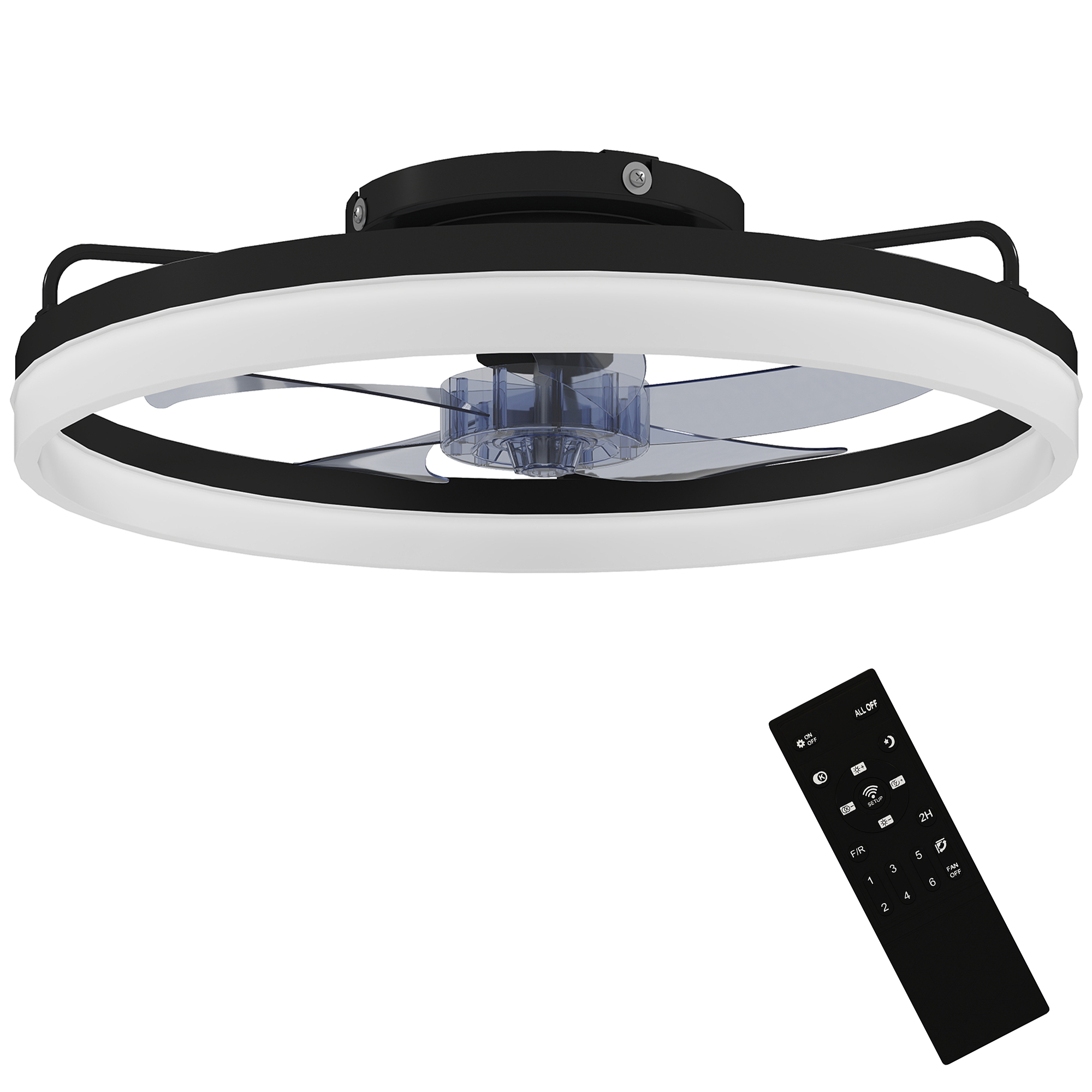 Deckenventilator mit Licht und Fernbedienung, 50 cm LED-Deckenventilator mit 3 Farben, 6 Geschwindigkeiten, Timer, Dimmbar