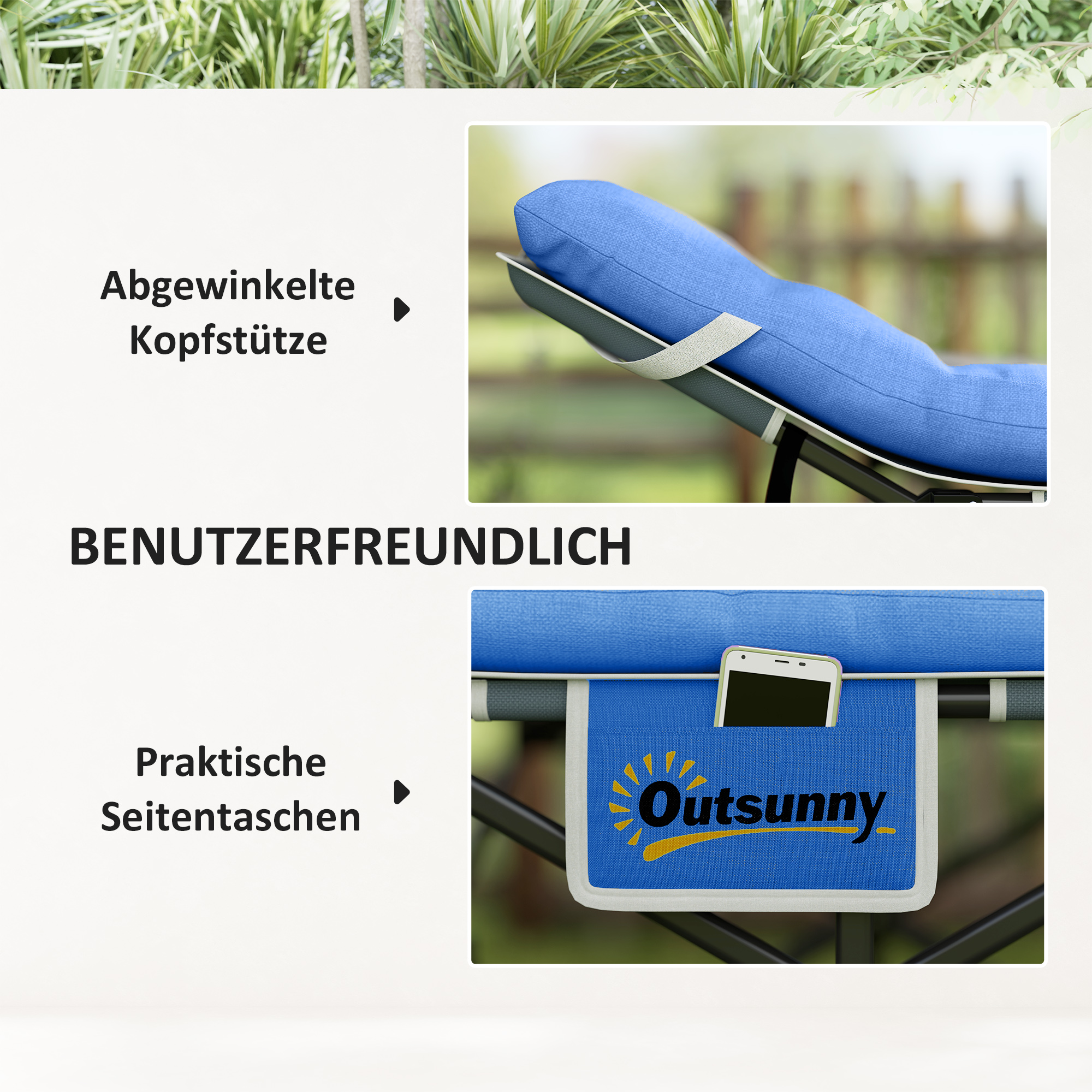 Feldbett faltbar Campingbett mit Matratze Kopfkissen Seitentasche 185 x 68 x 37 cm bis 150 kg Dunkelblau